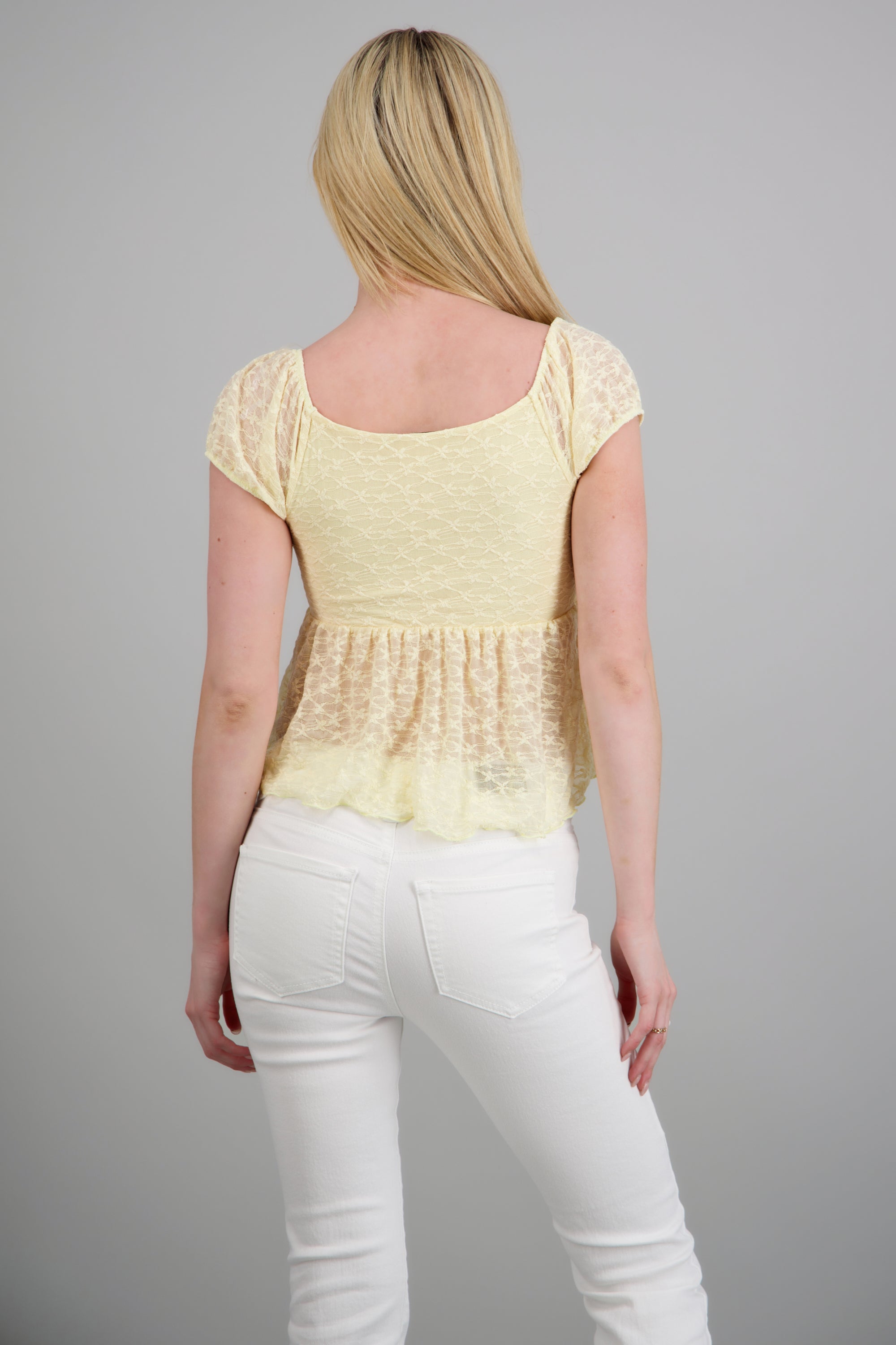 Blusa manga corta encaje AMARILLO PASTEL