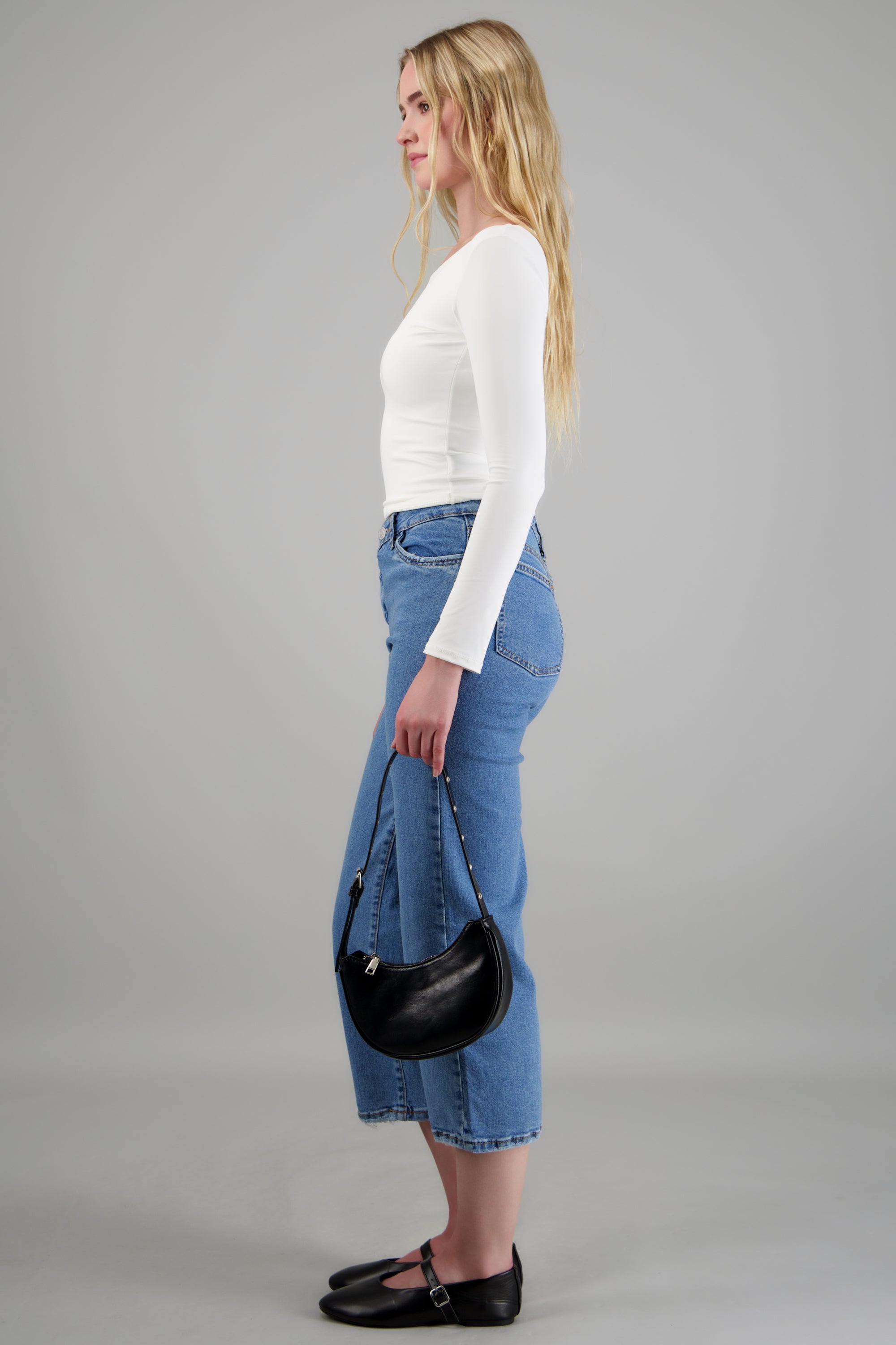 Jeans cropped pretina cruzada MEDIUM WASH