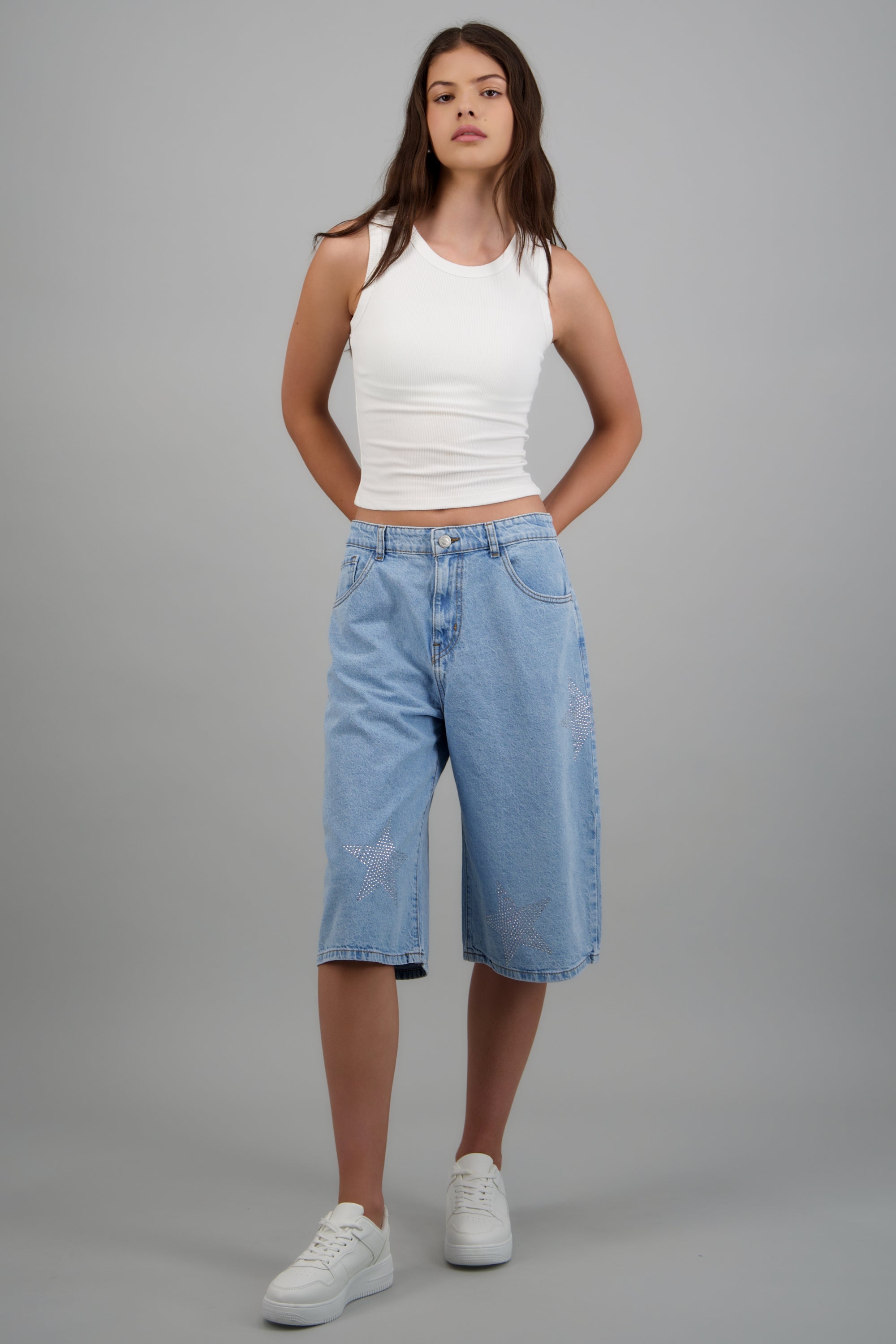 Bermuda denim estrellas brillos LIGHT WASH