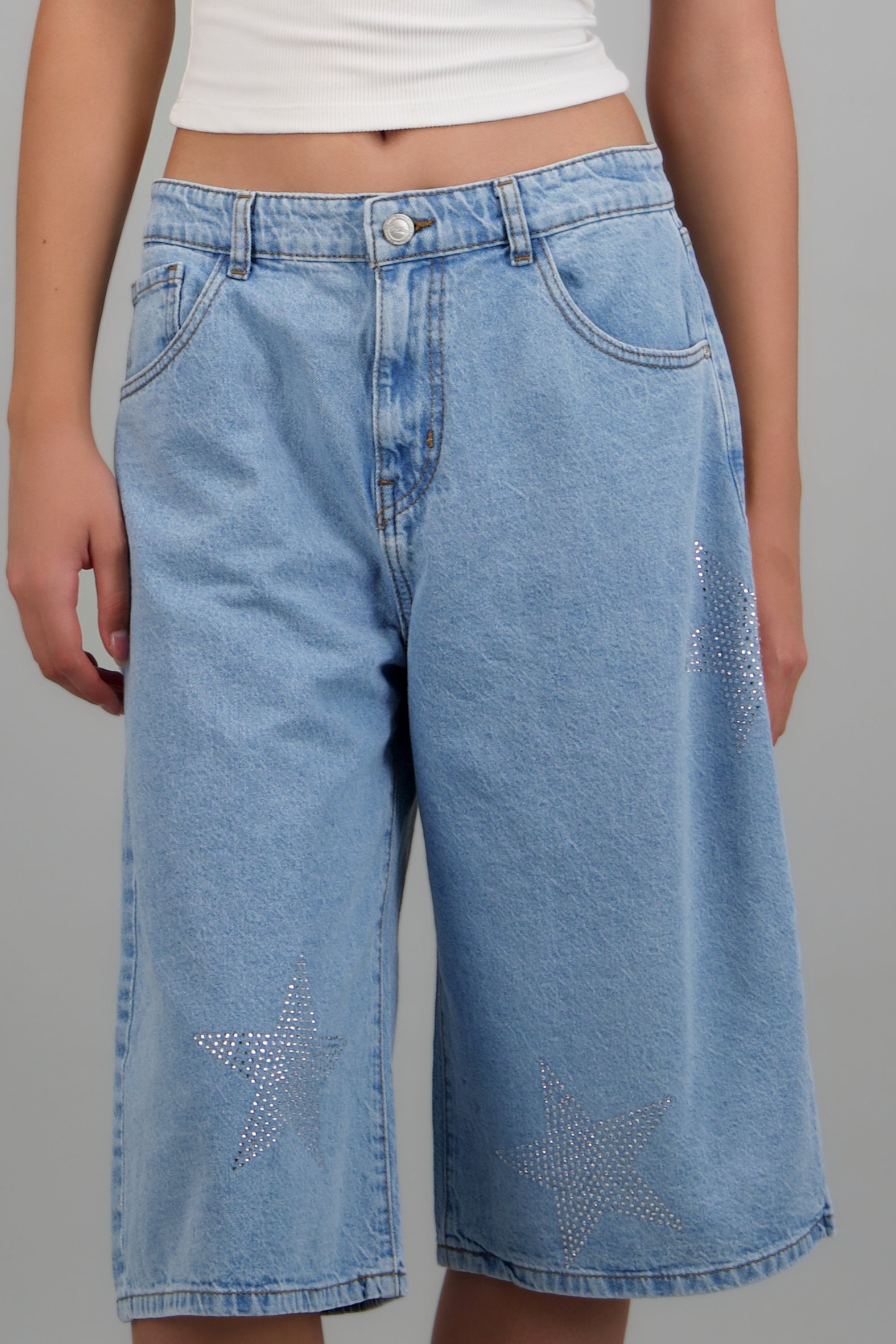 Bermuda denim estrellas brillos LIGHT WASH