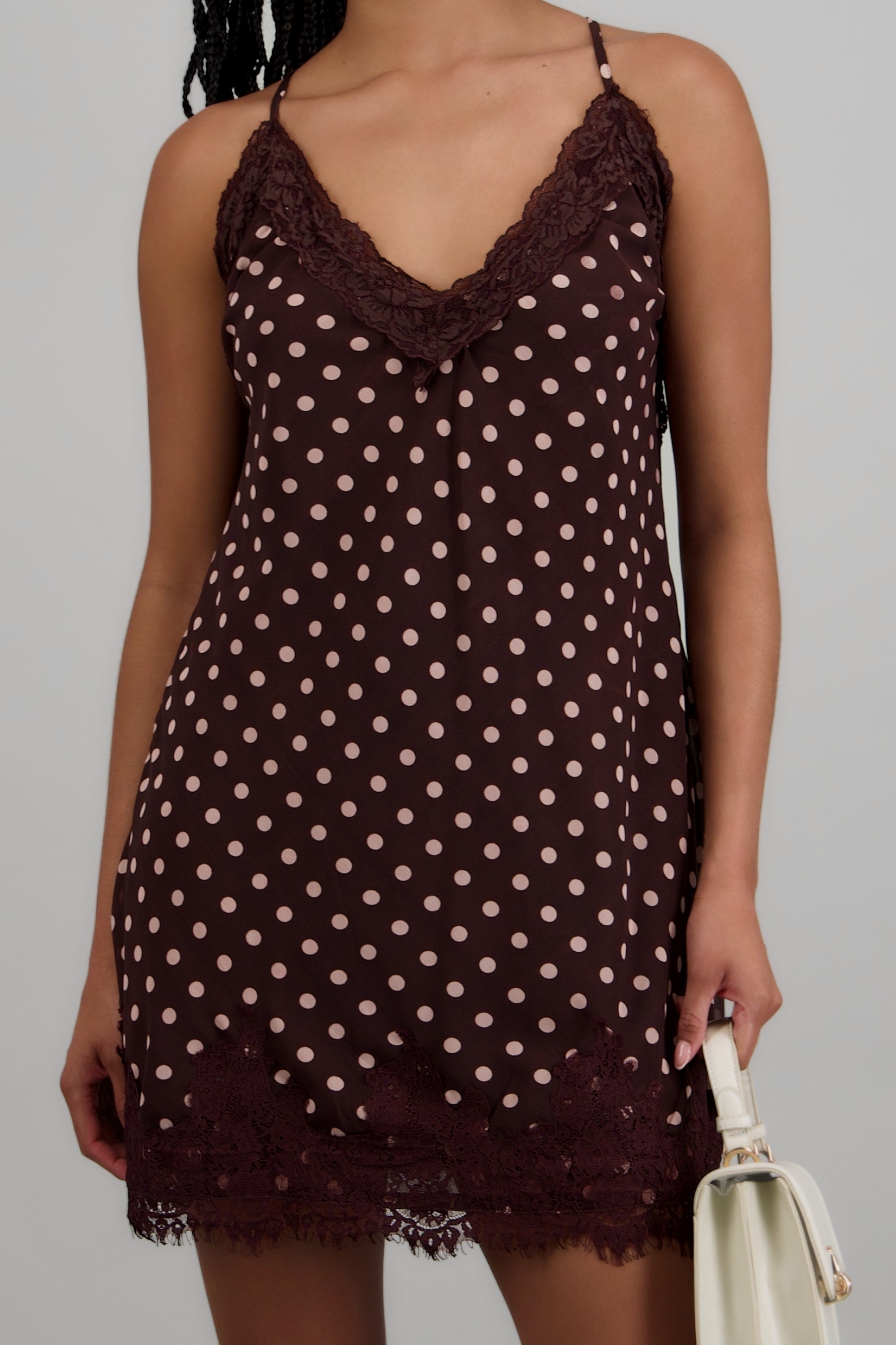 Vestido polka dots con encaje VINO COMBO