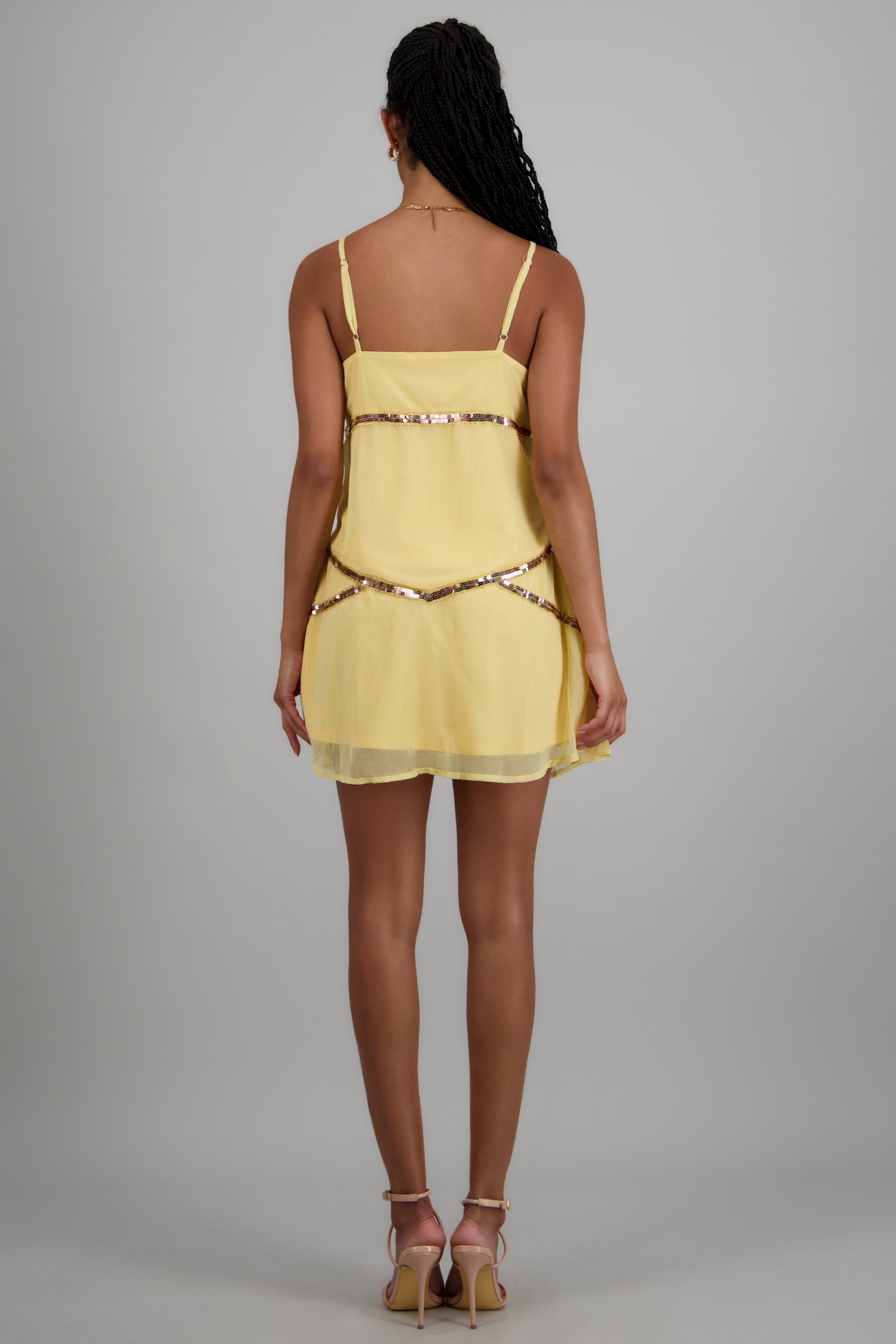 Vestido tirantes detalle lentejuela AMARILLO