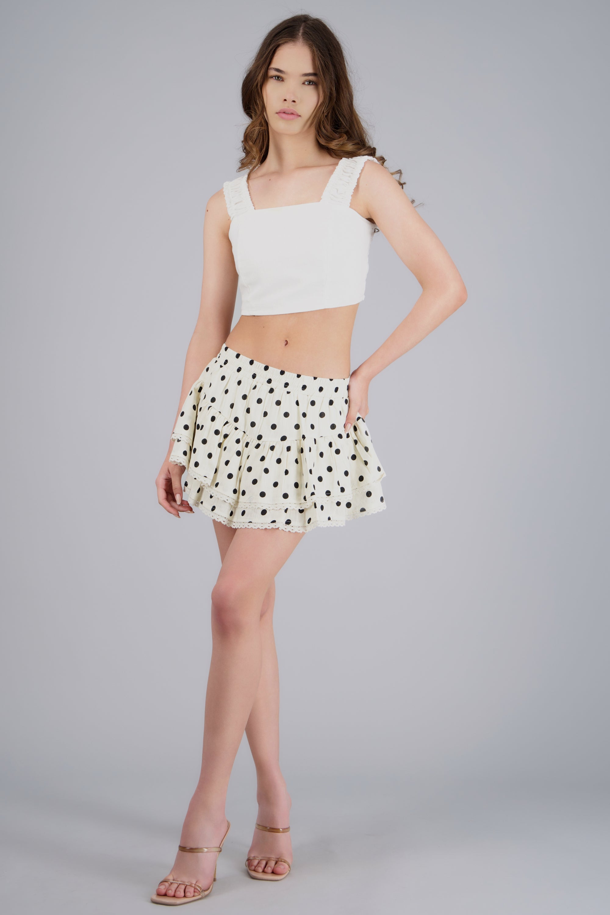 Falda short polkas olanes HUESO COMBO