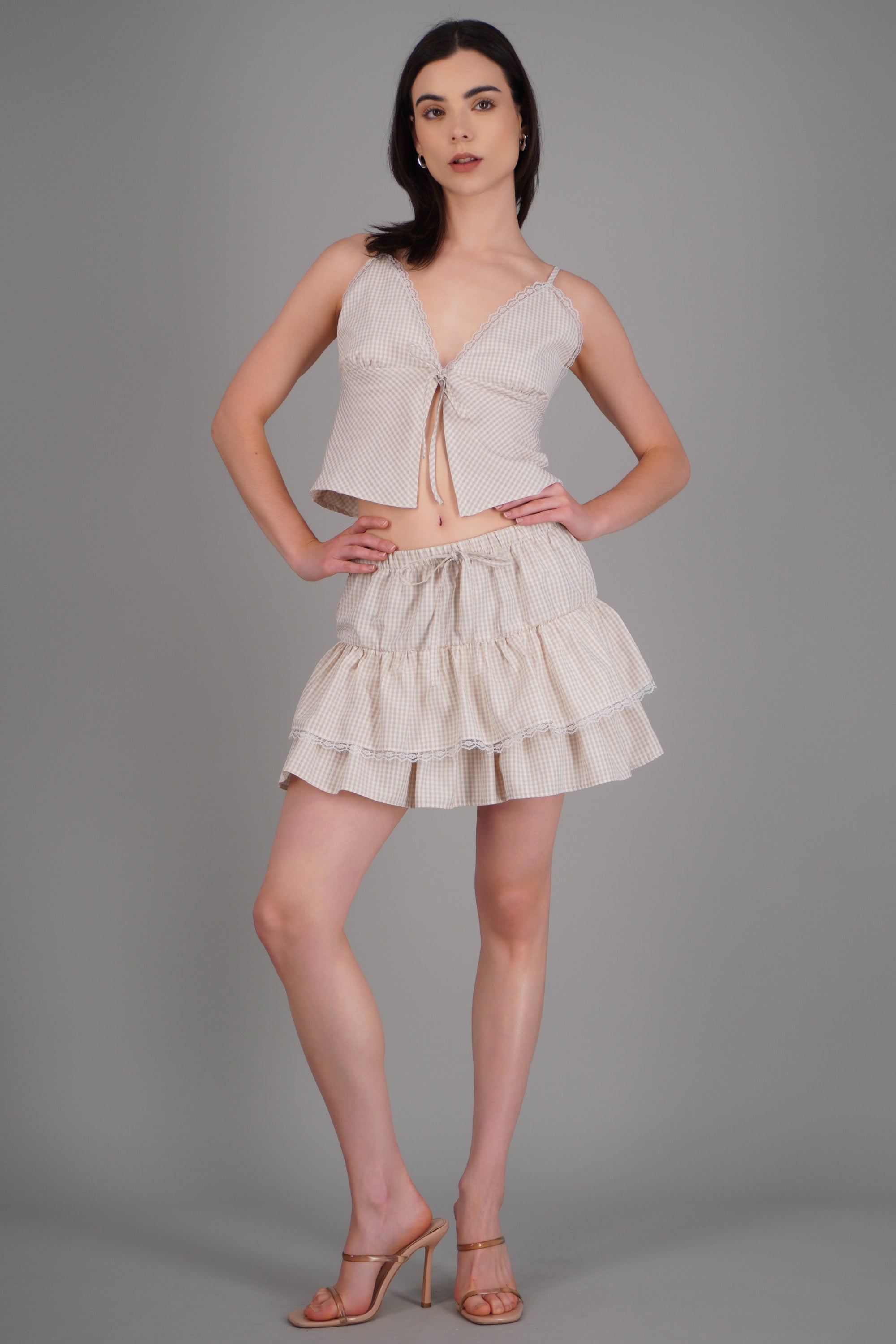 Falda mini cuadros BEIGE