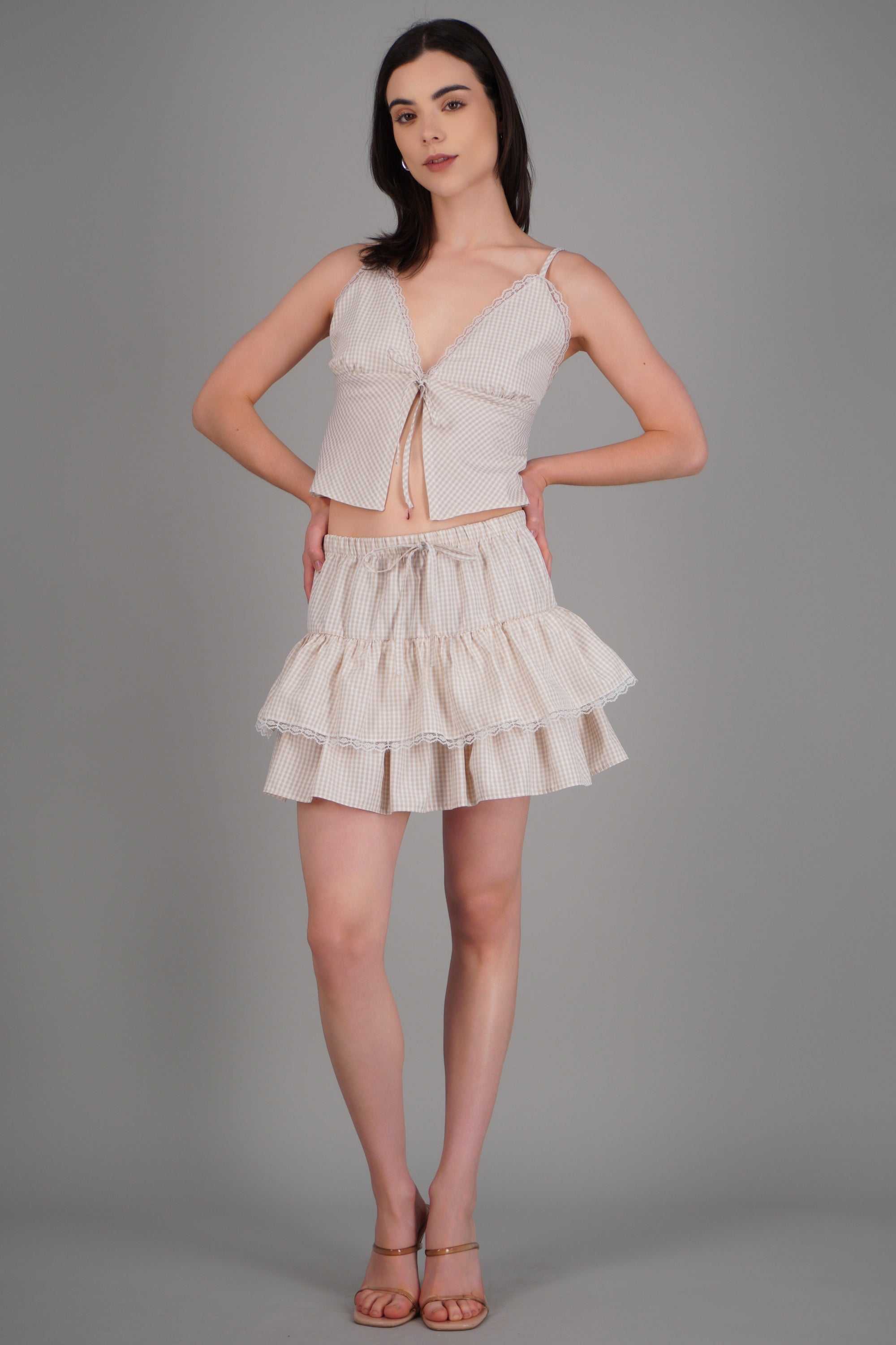 Falda mini cuadros BEIGE