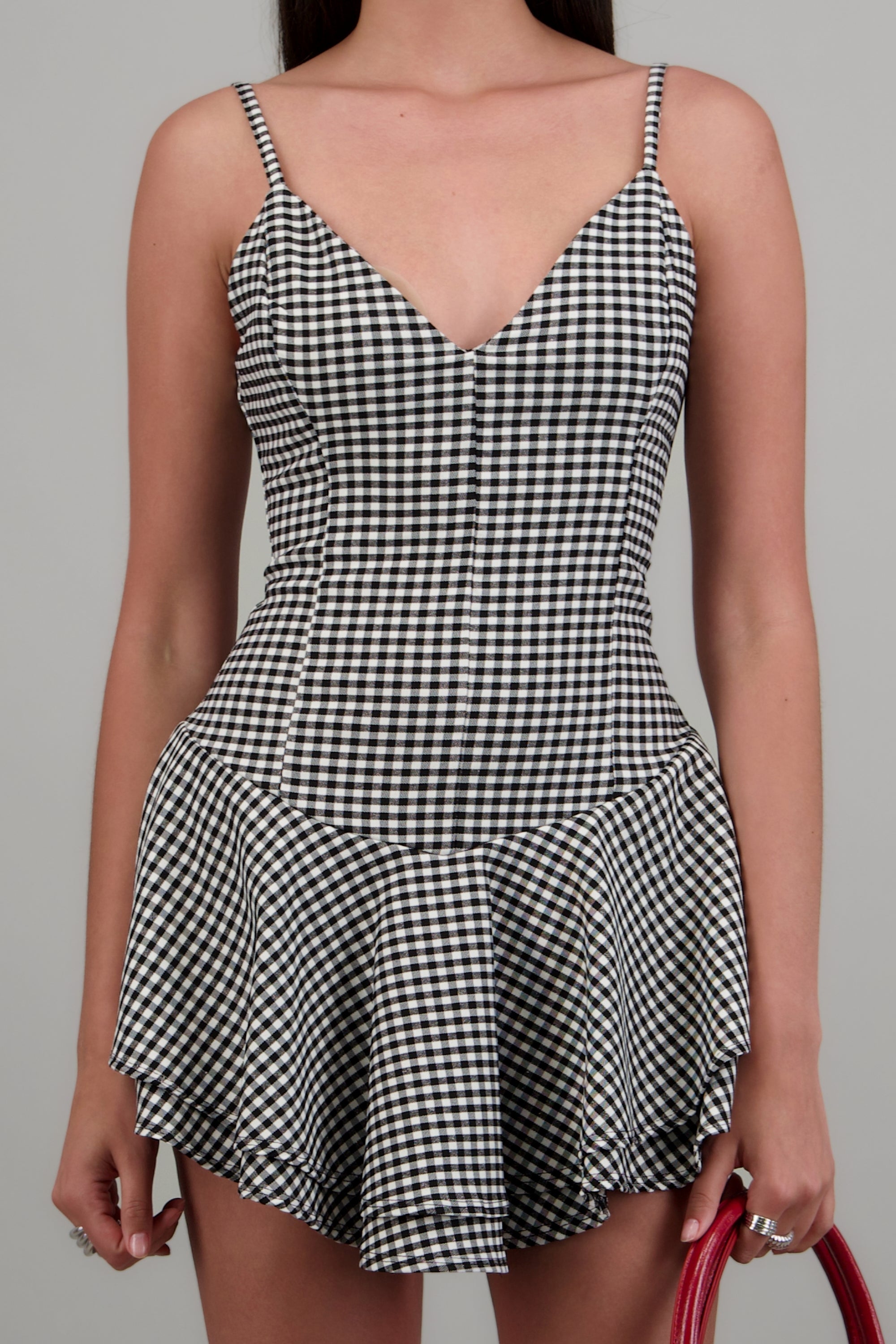 Vestido short corto gingham NEGRO COMBO