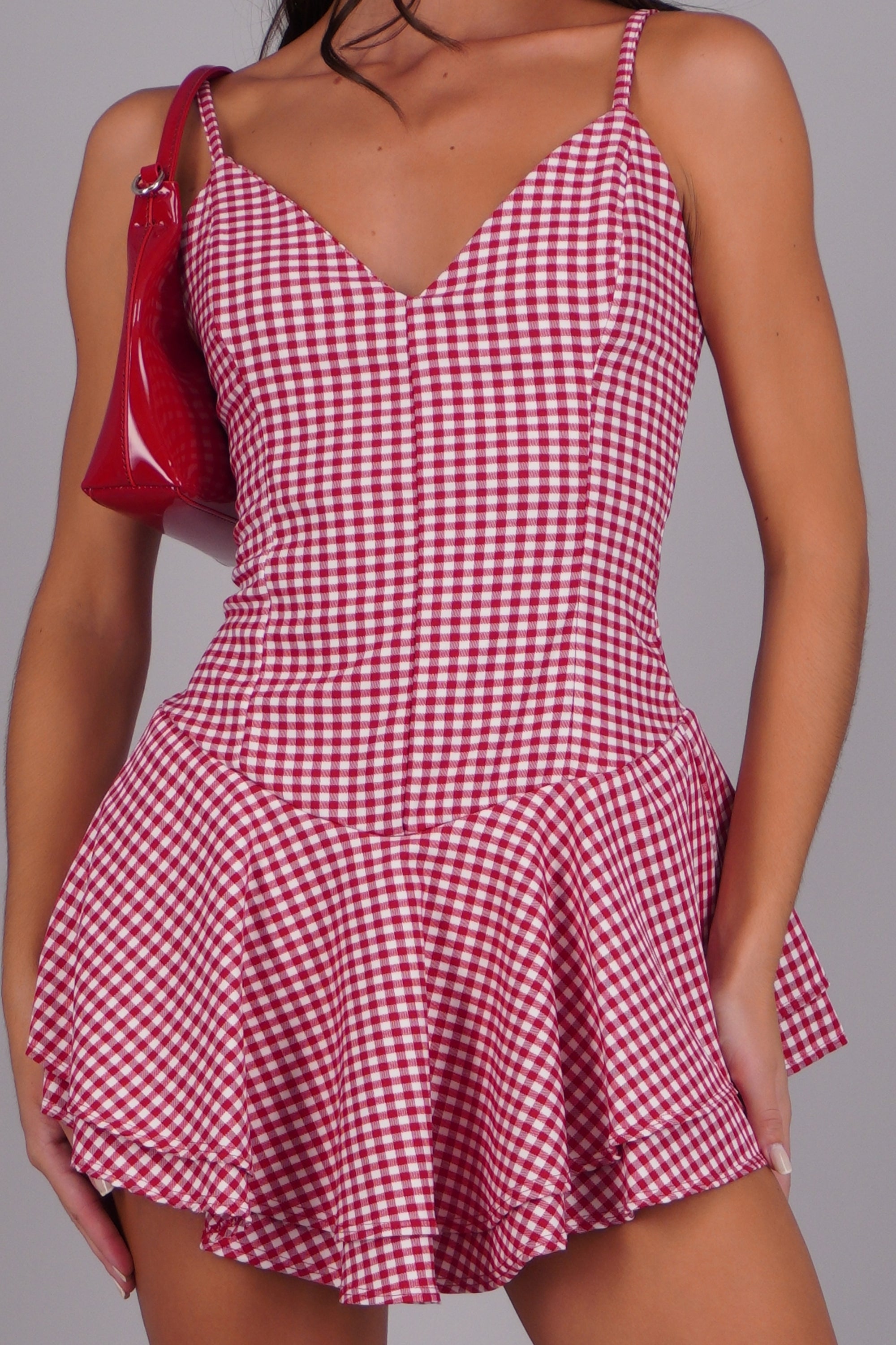 Vestido short corto gingham ROJO COMBO