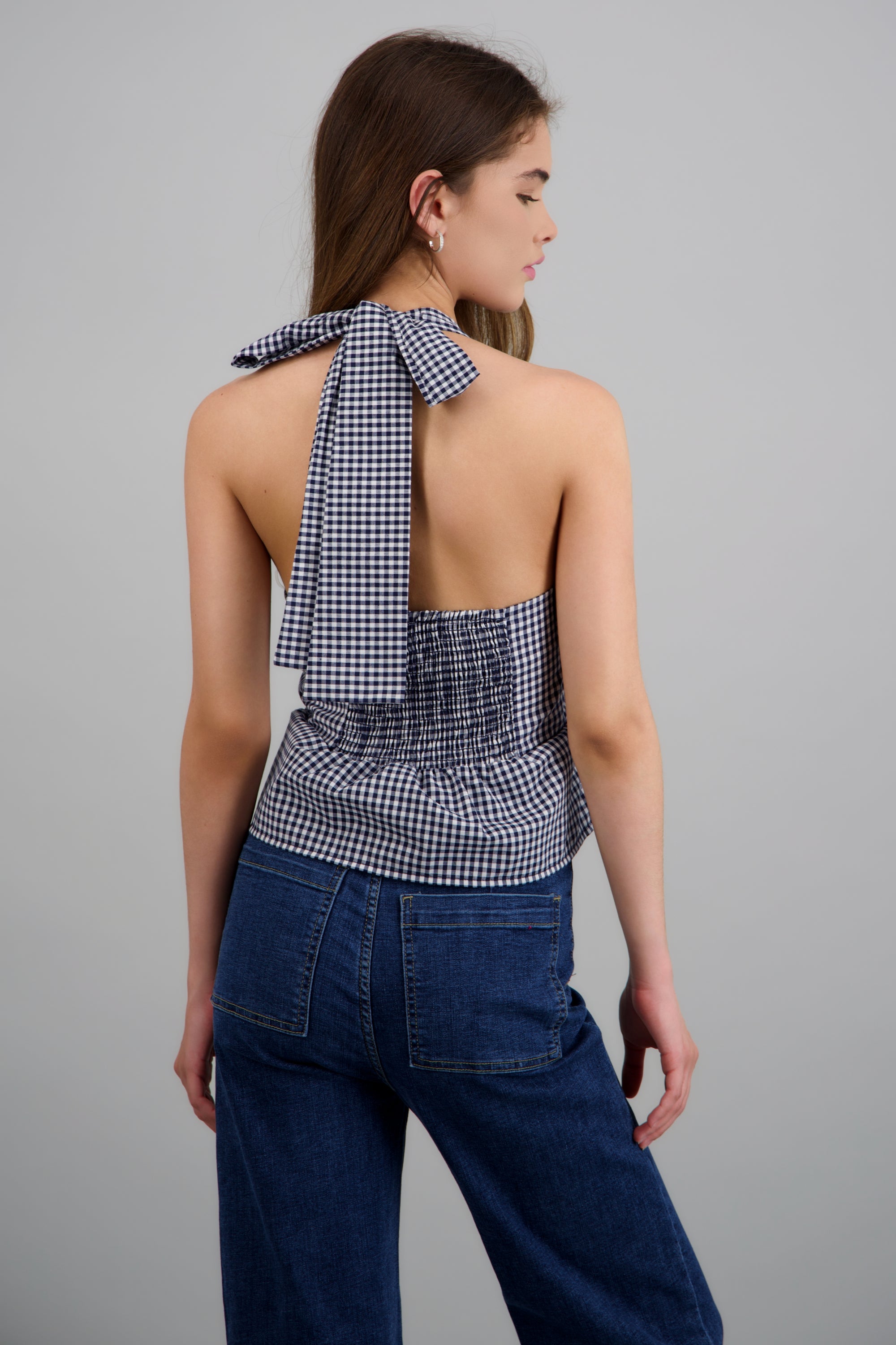 Top halter detalle botones gingham MARINO COMBO