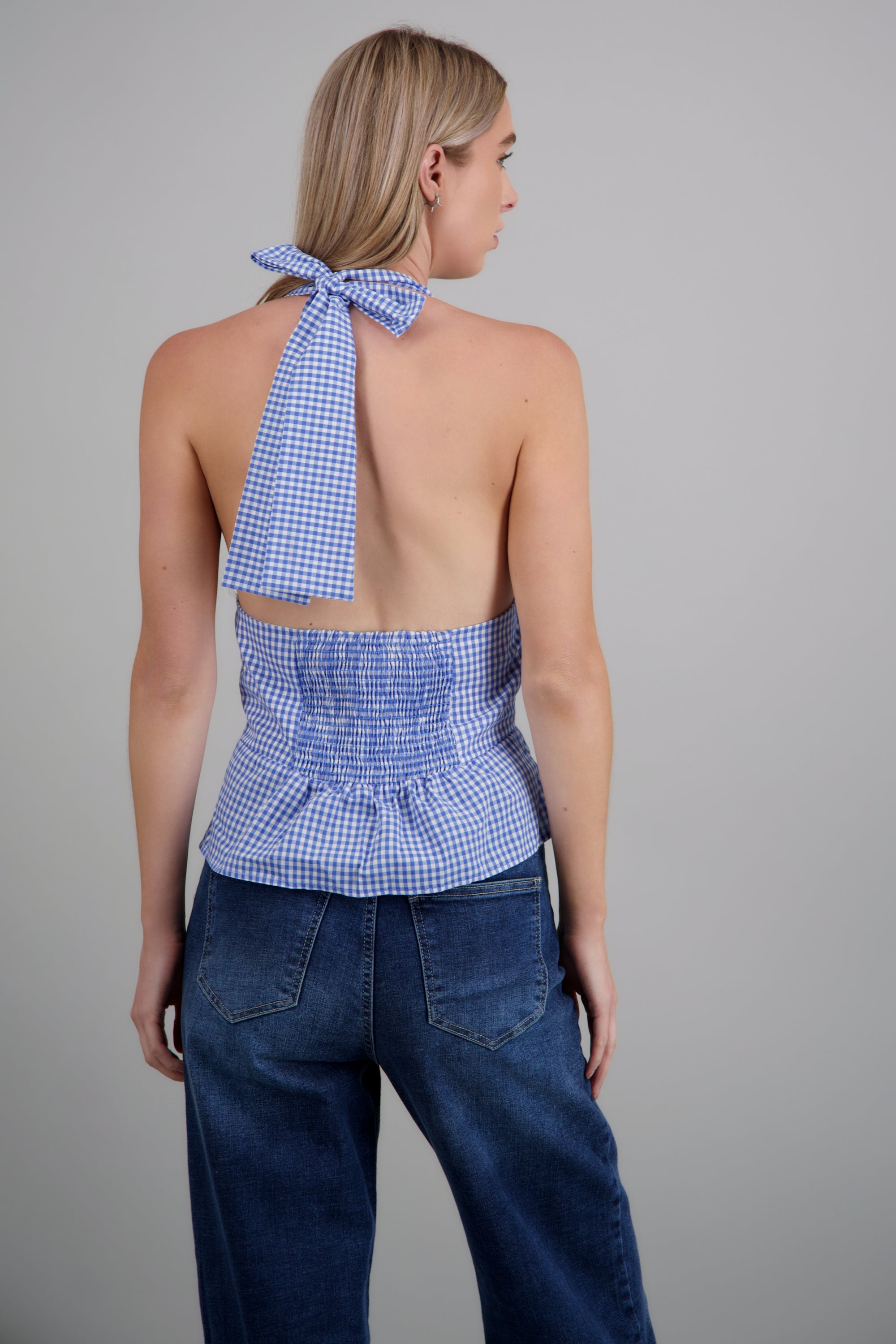 Top halter detalle botones gingham AZUL COMBO