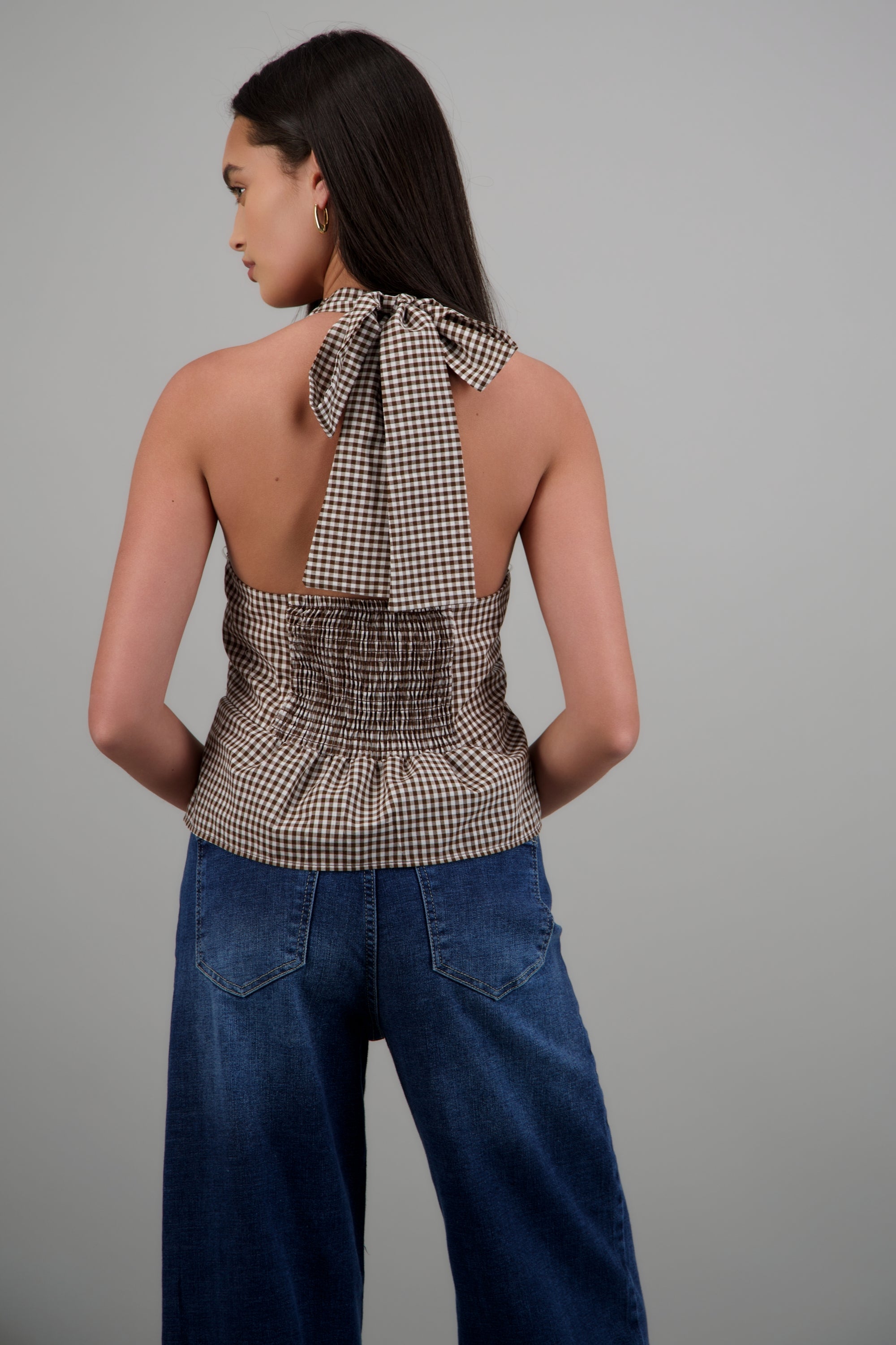 Top halter detalle botones gingham CHOCOLATE