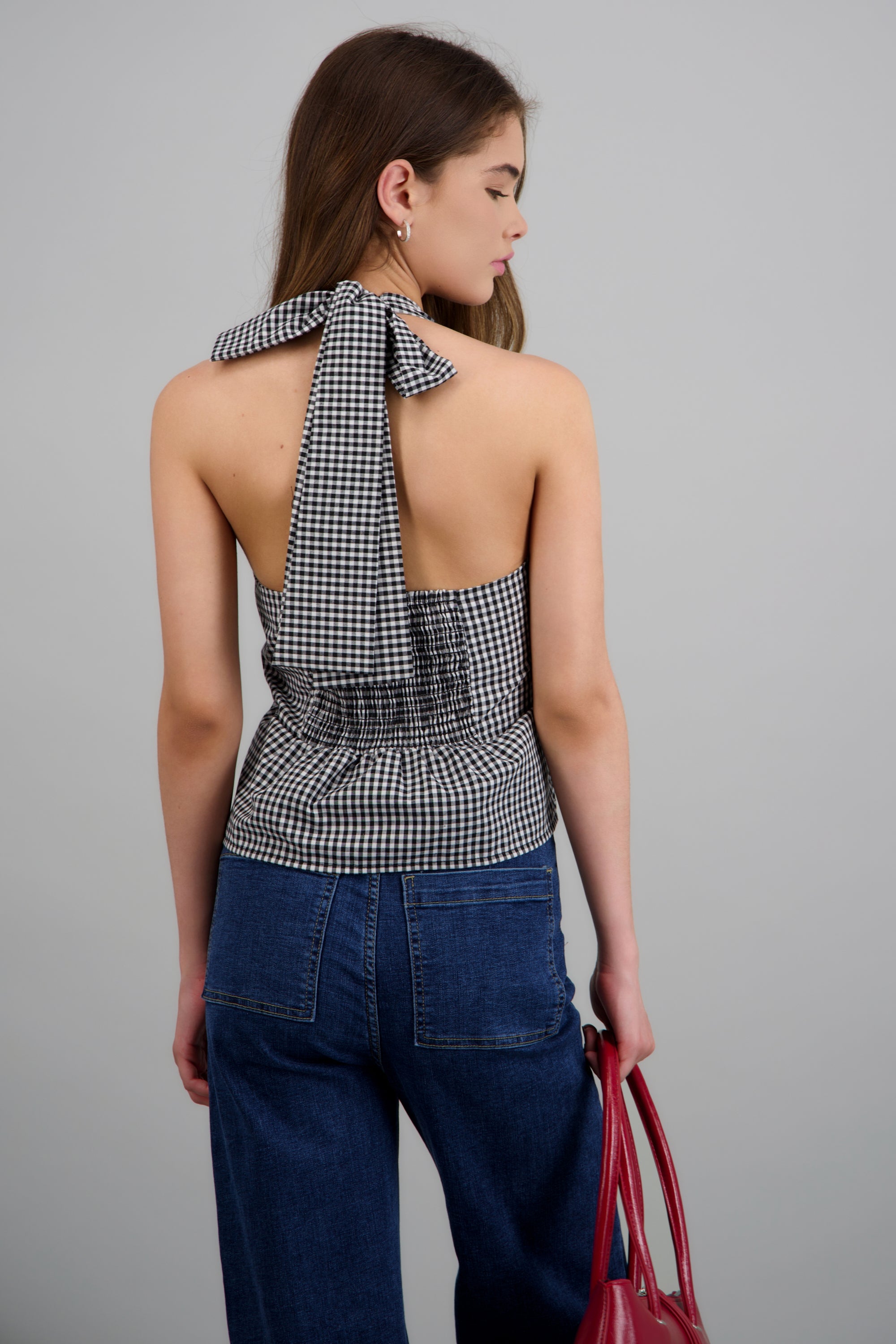 Top halter detalle botones gingham NEGRO COMBO