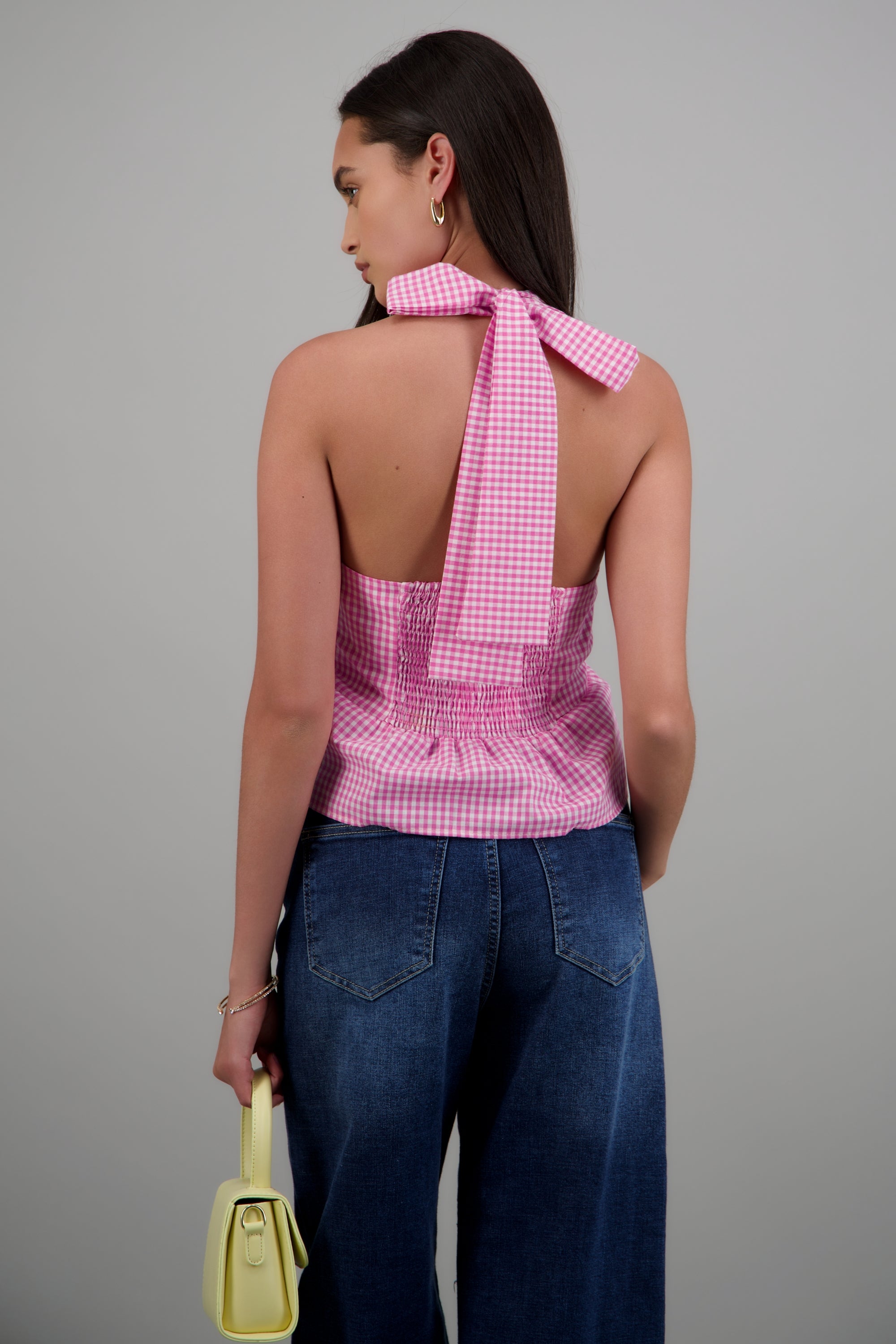 Top halter detalle botones gingham ROSA COMBO