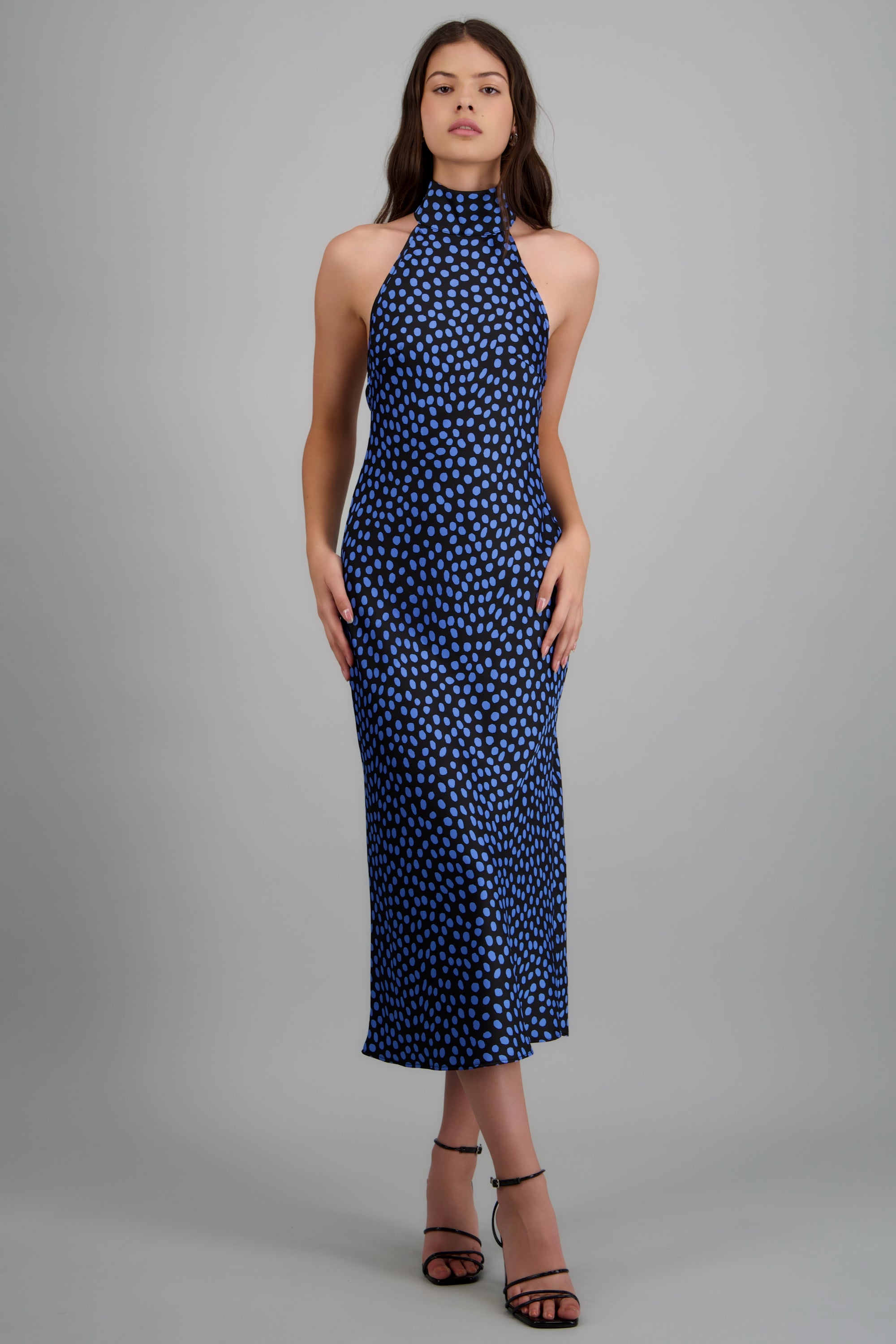 Vestido cuello alto amarre espalda polka dots MARINO COMBO
