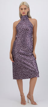 Vestido cuello alto amarre espalda polka dots