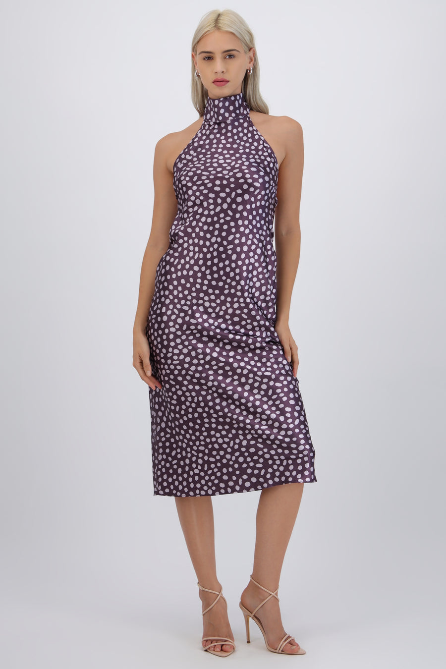 Vestido cuello alto amarre espalda polka dots
