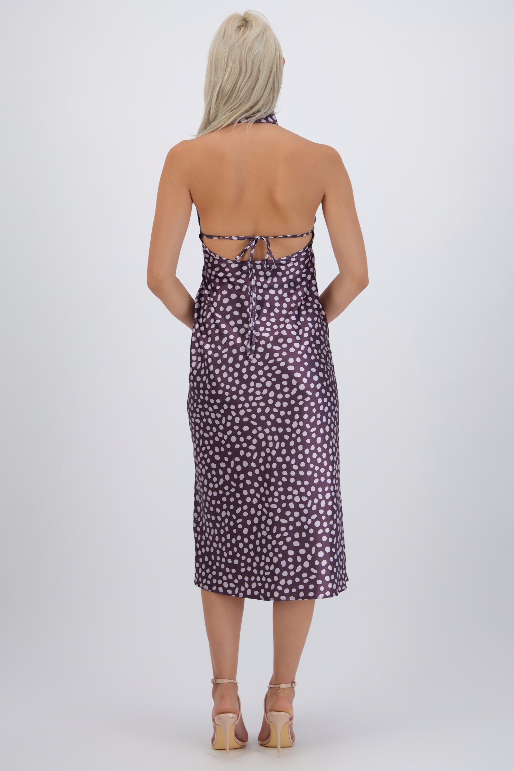 Vestido cuello alto amarre espalda polka dots