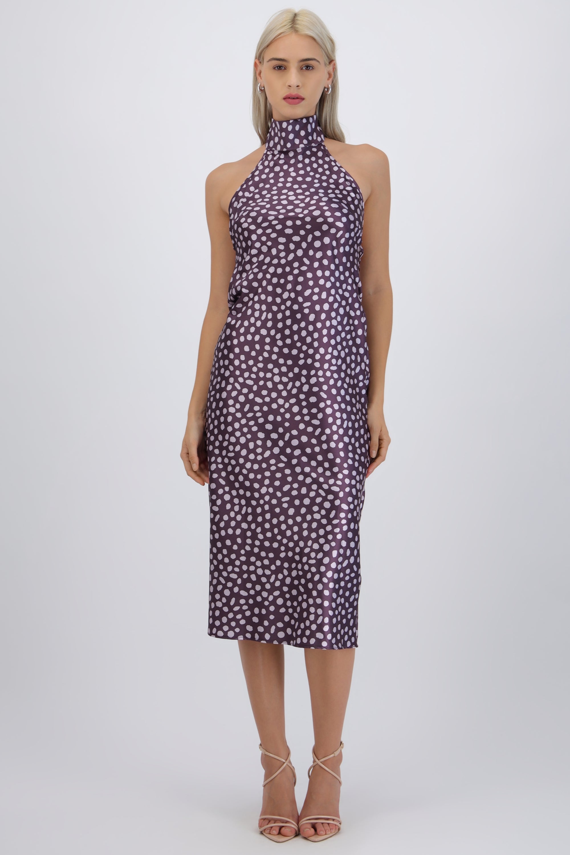 Vestido cuello alto amarre espalda polka dots