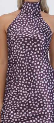 Vestido cuello alto amarre espalda polka dots