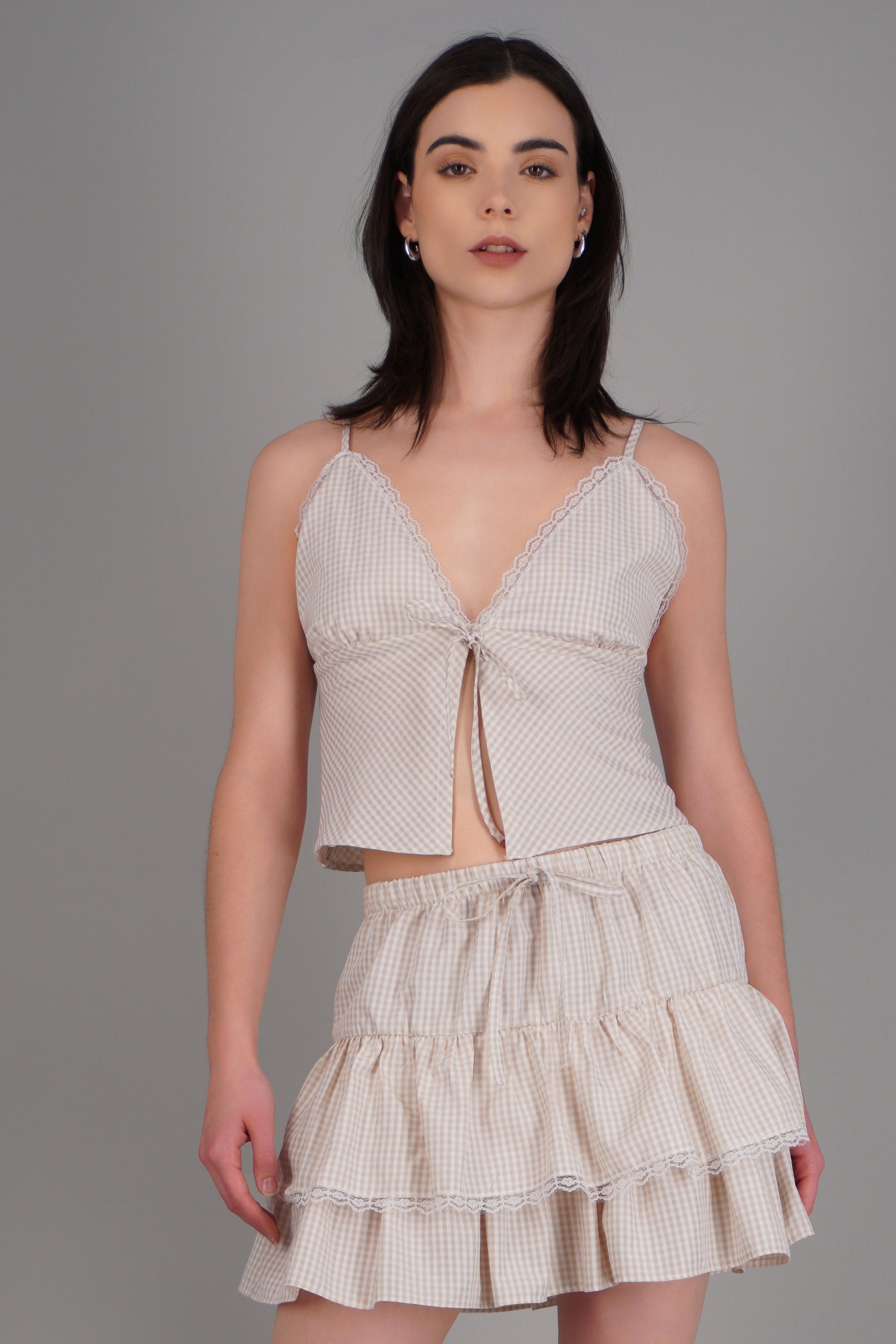 Top tirantes cuadros BEIGE
