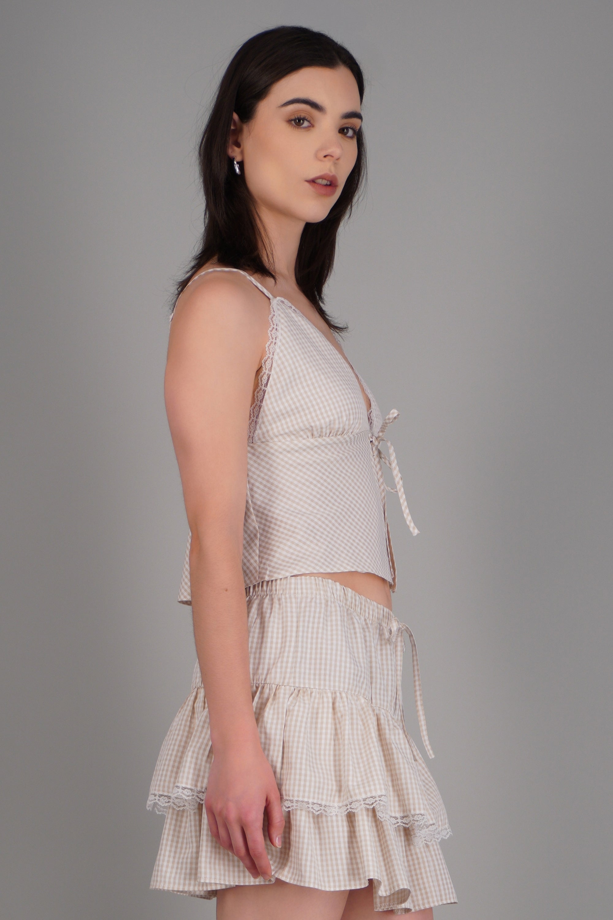 Top tirantes cuadros BEIGE