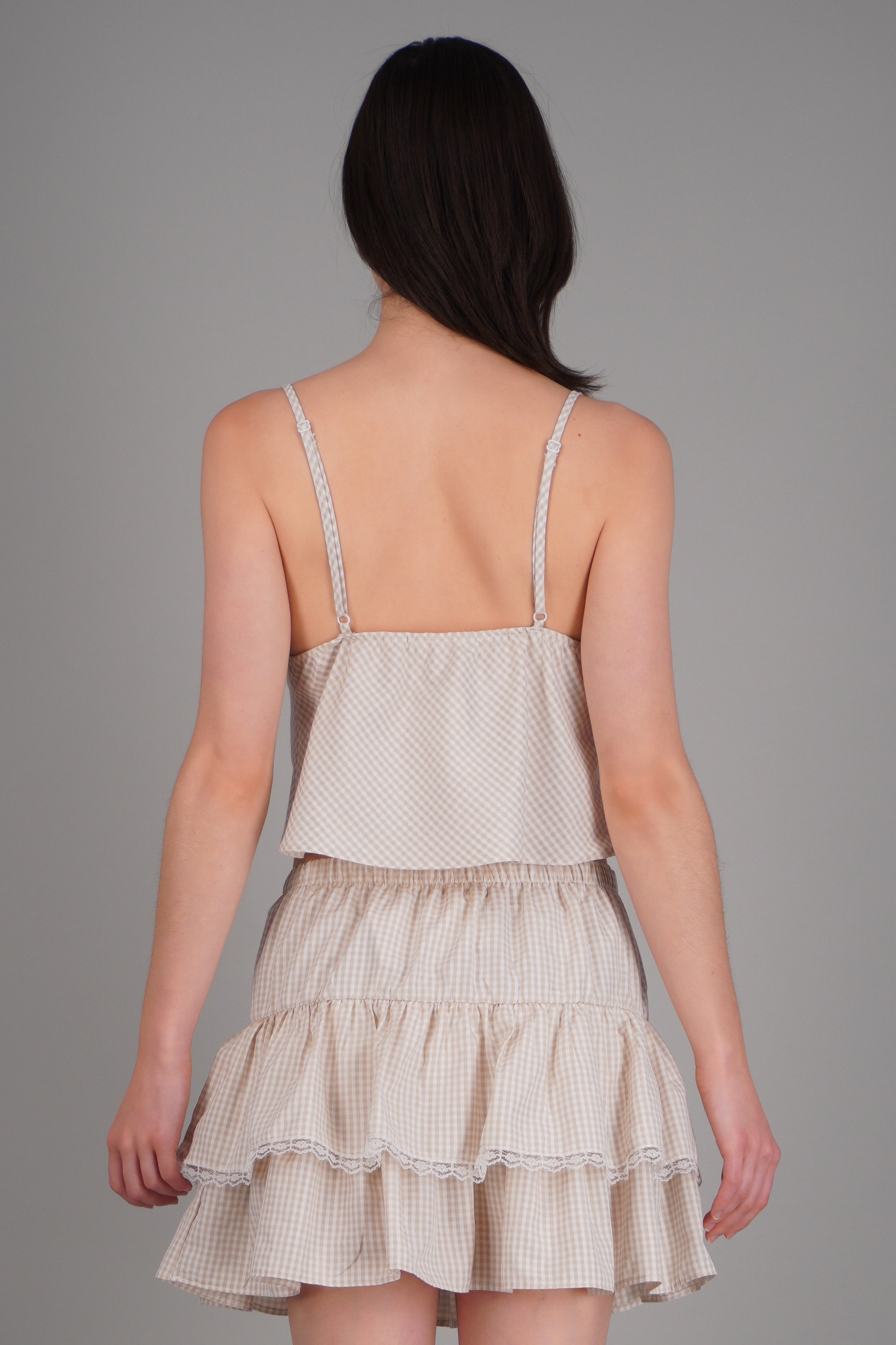 Top tirantes cuadros BEIGE