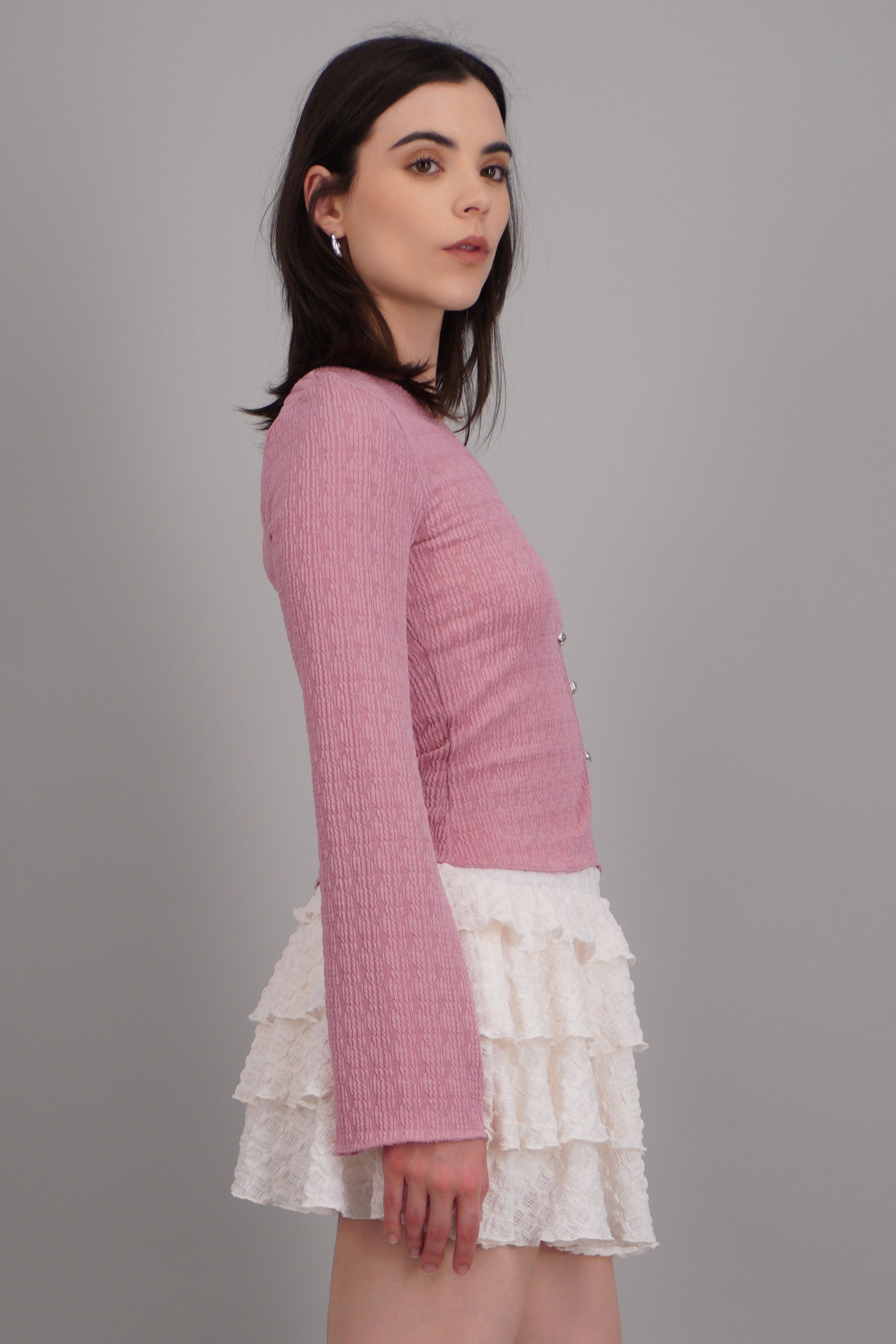 Blusa manga larga detalle textura y botones ROSA PASTEL