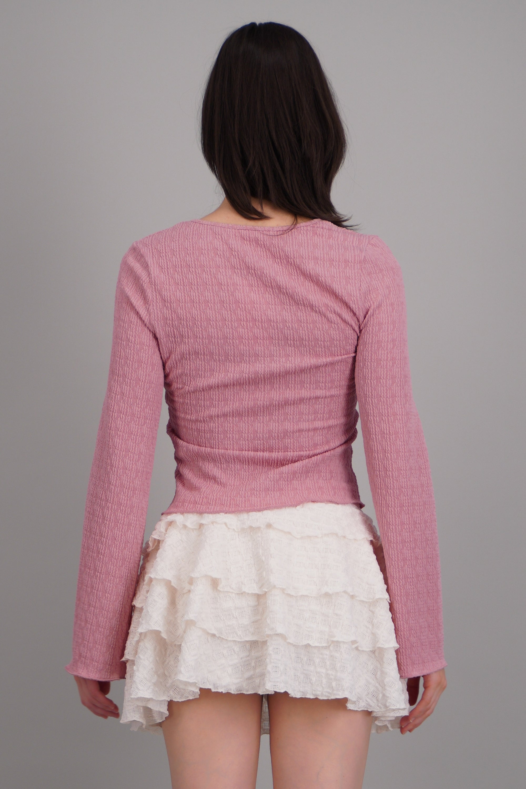 Blusa manga larga detalle textura y botones ROSA PASTEL