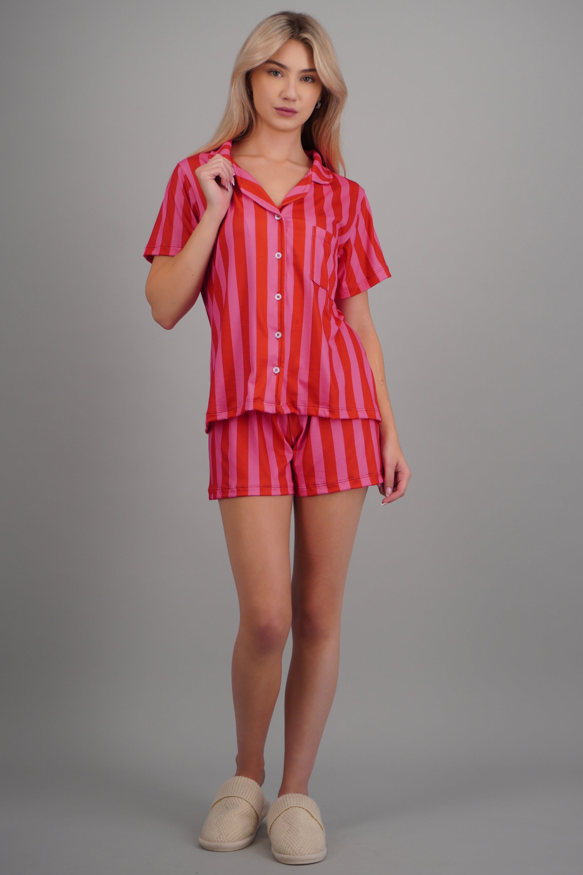 Pijama camisera short rayas ROSA COMBO