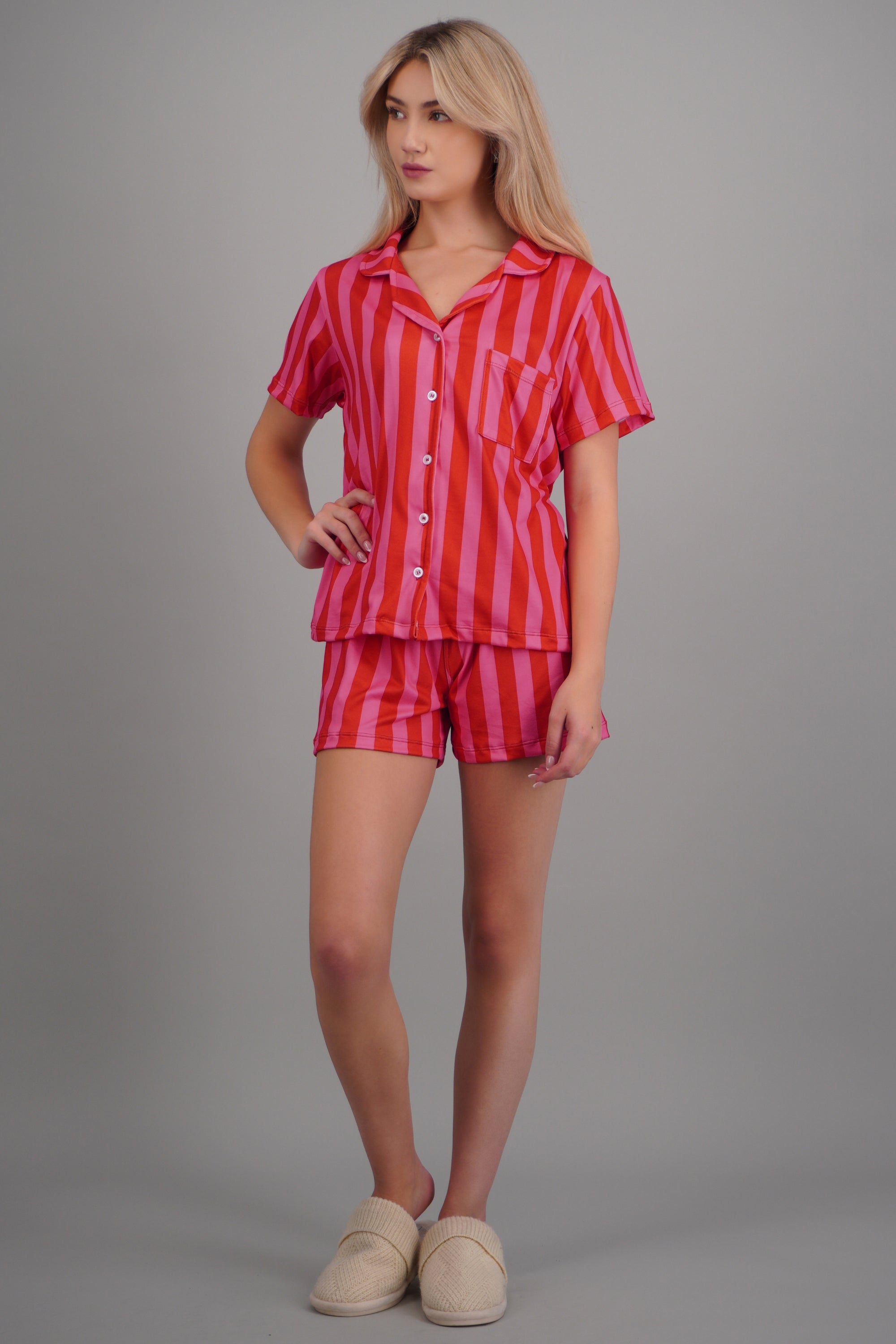 Pijama camisera short rayas ROSA COMBO