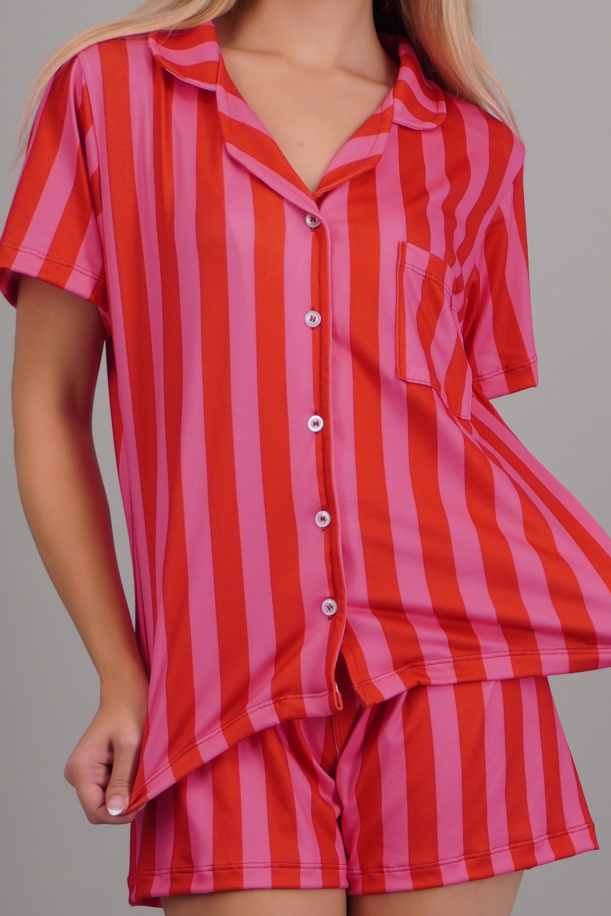 Pijama camisera short rayas ROSA COMBO