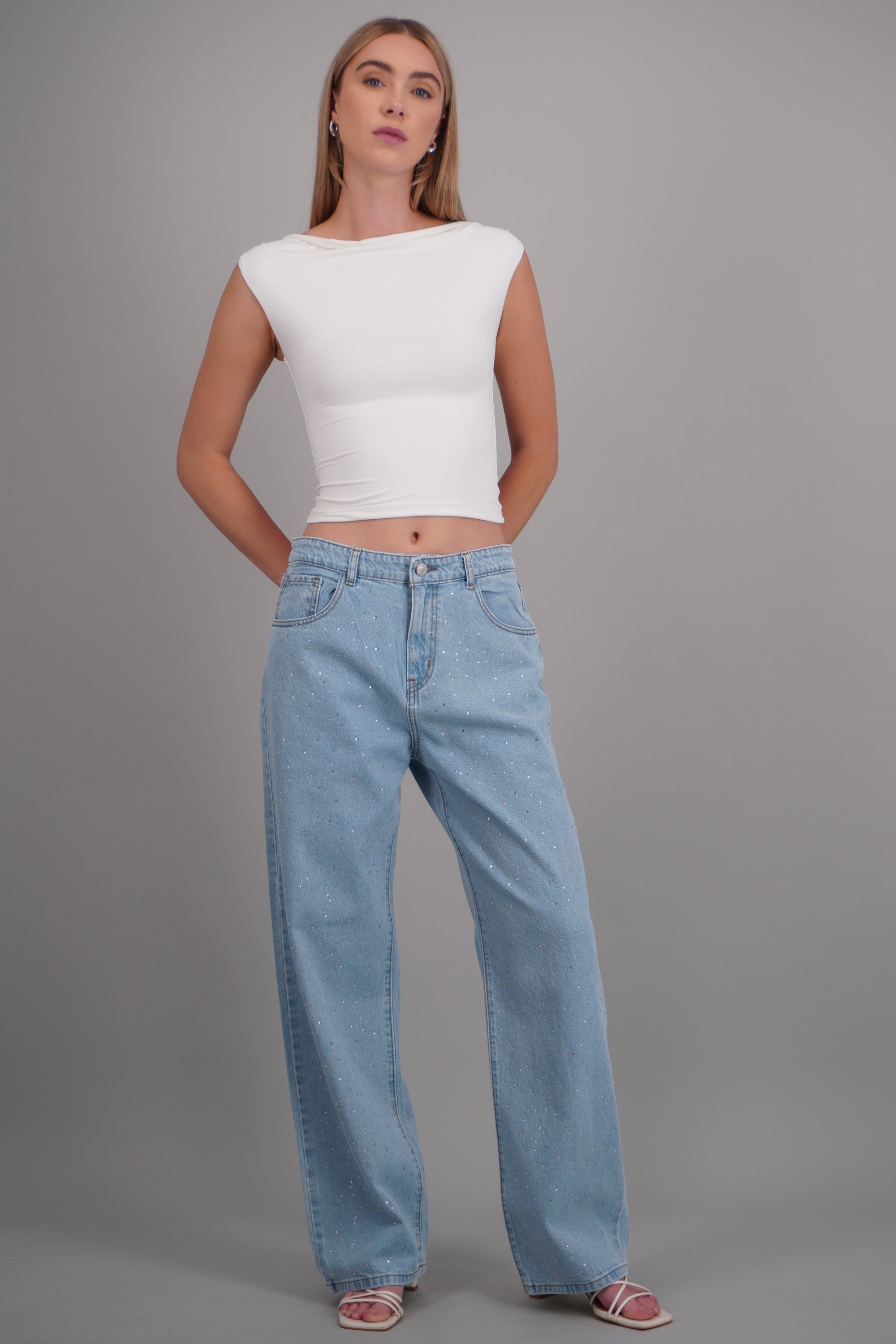 Jeans wide leg brillos LIGHT WASH