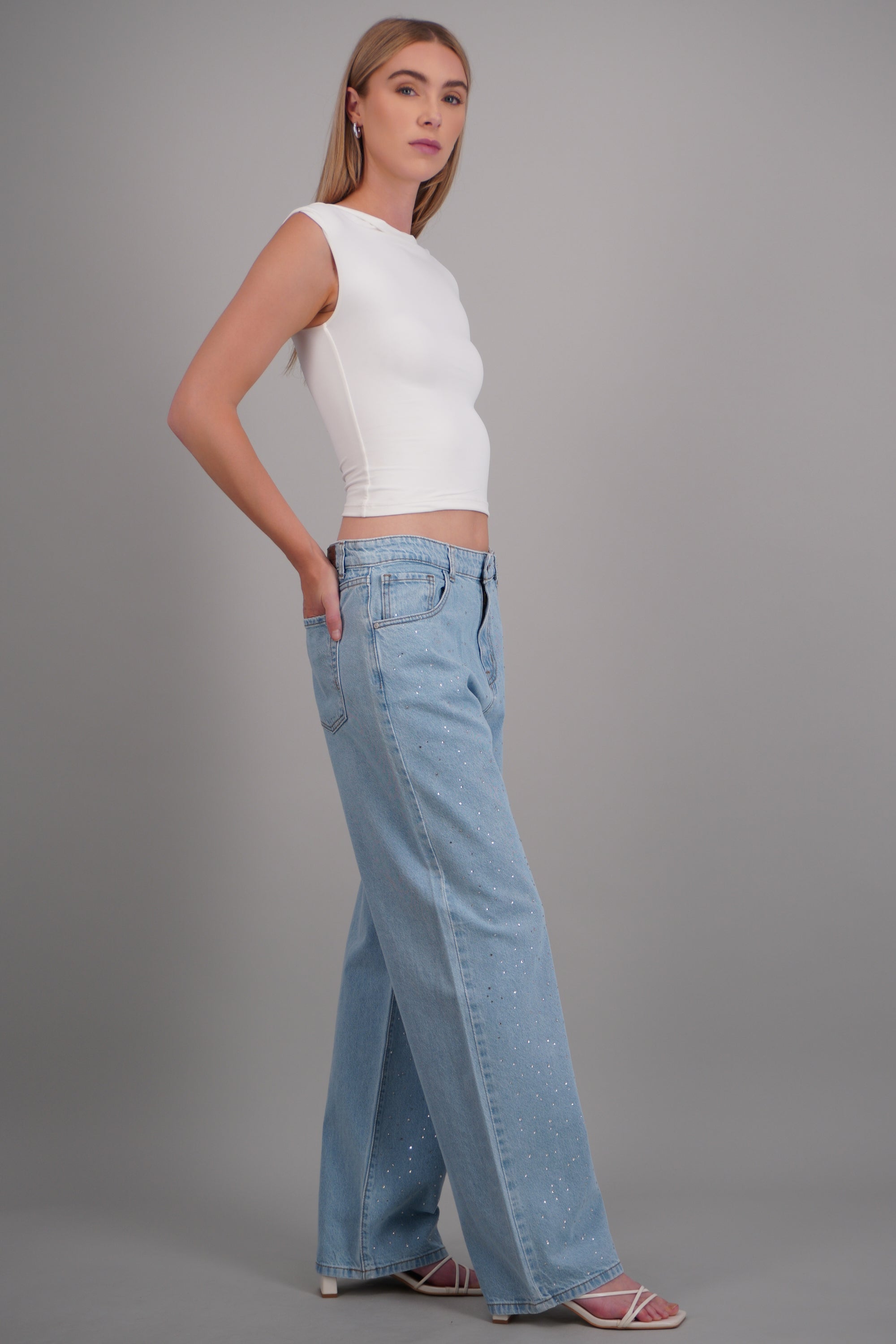 Jeans wide leg brillos LIGHT WASH