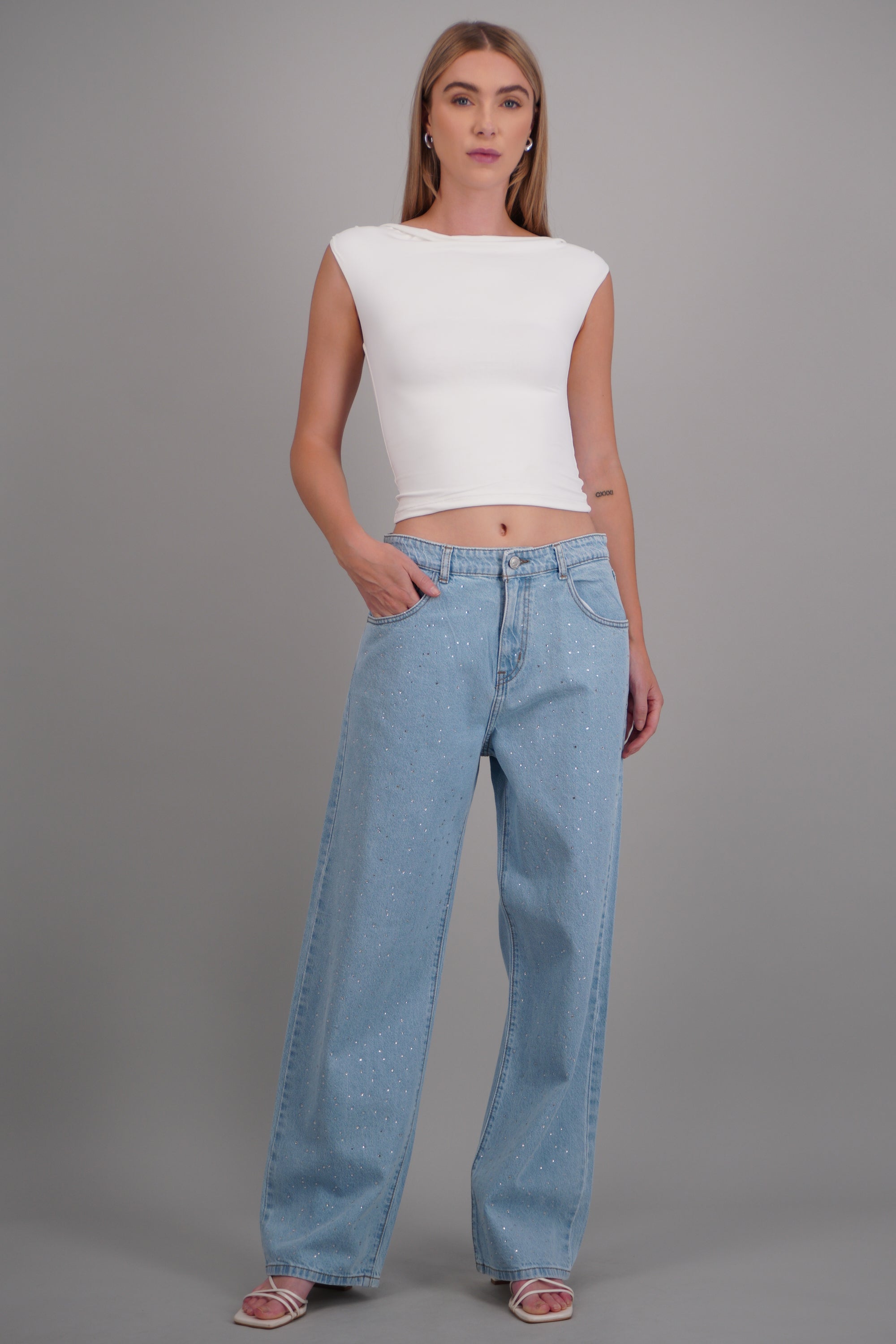 Jeans wide leg brillos LIGHT WASH