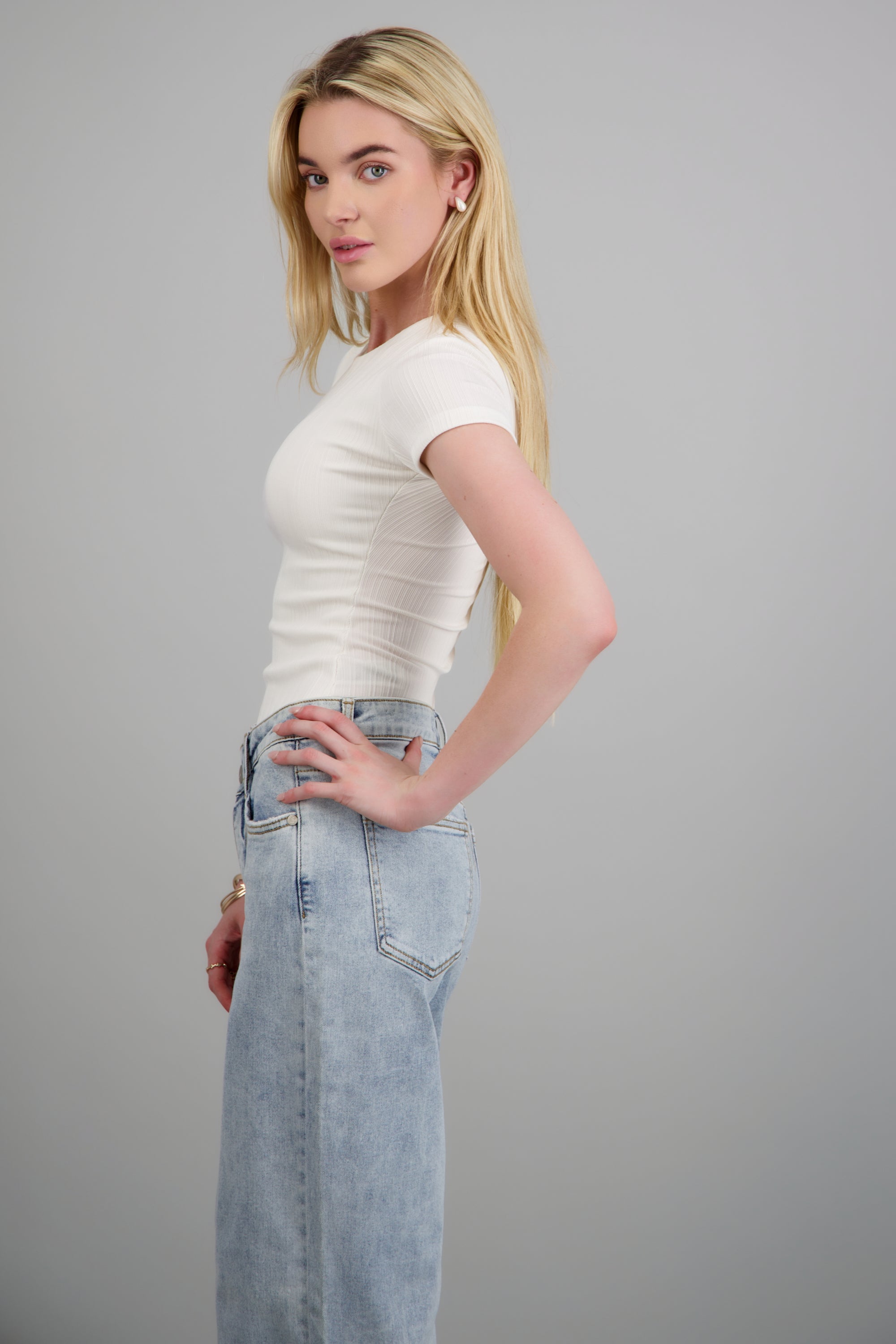 Bodysuit escote redondo manga corta BLANCO