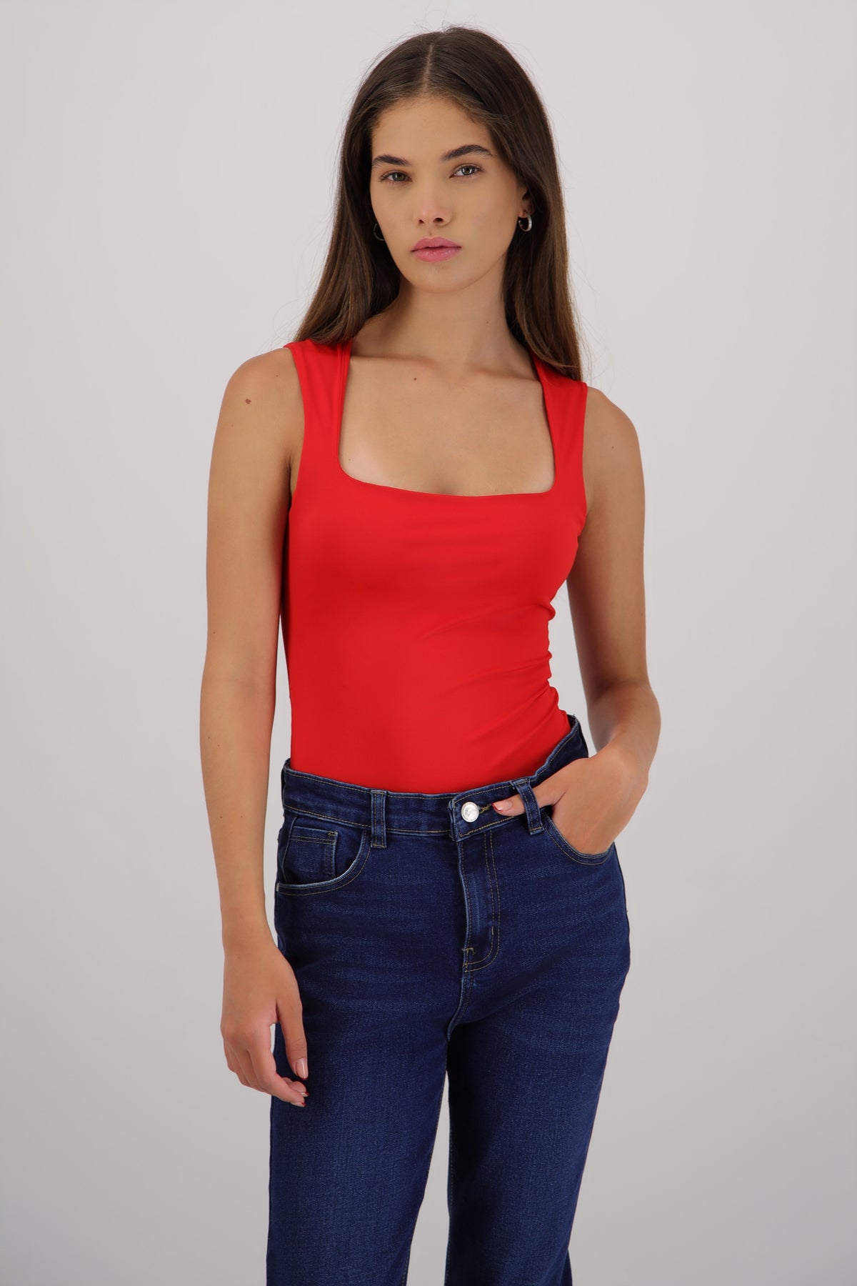 Bodysuit escote cuadrado tirante ancho ROJO