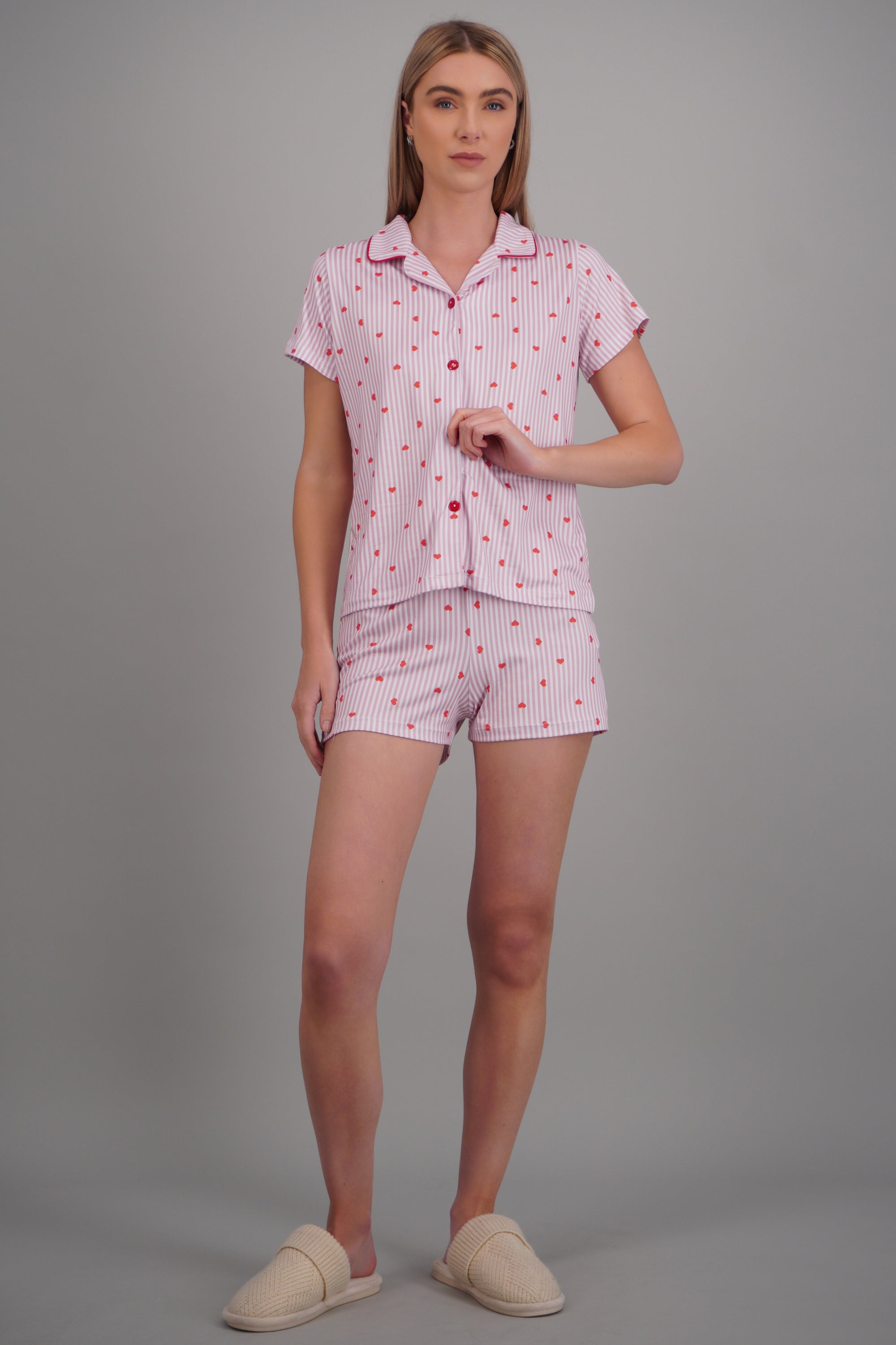 Pijama camisera rayas estampado ROJO COMBO