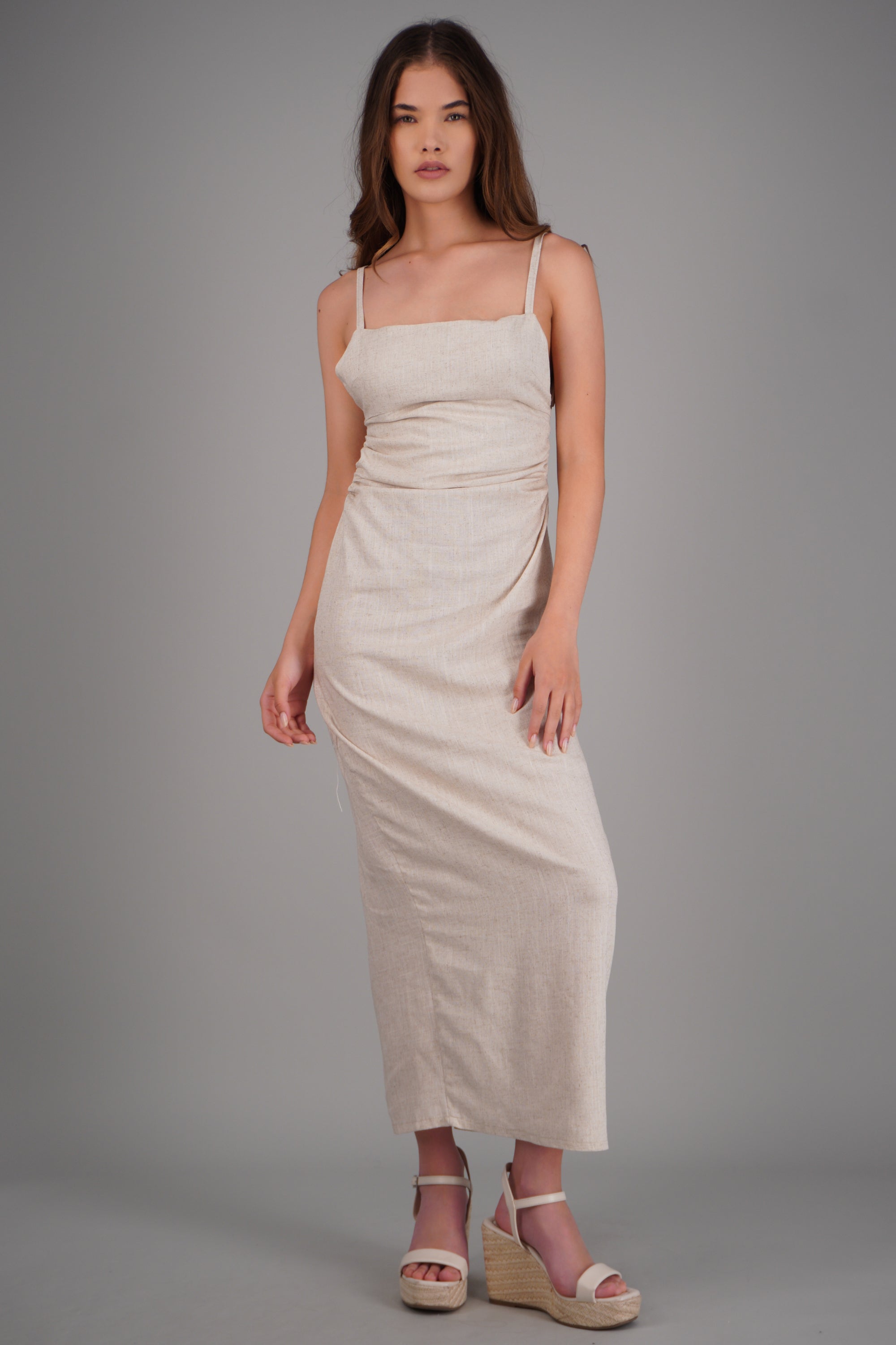 Vestido maxi de lino drapeado HUESO