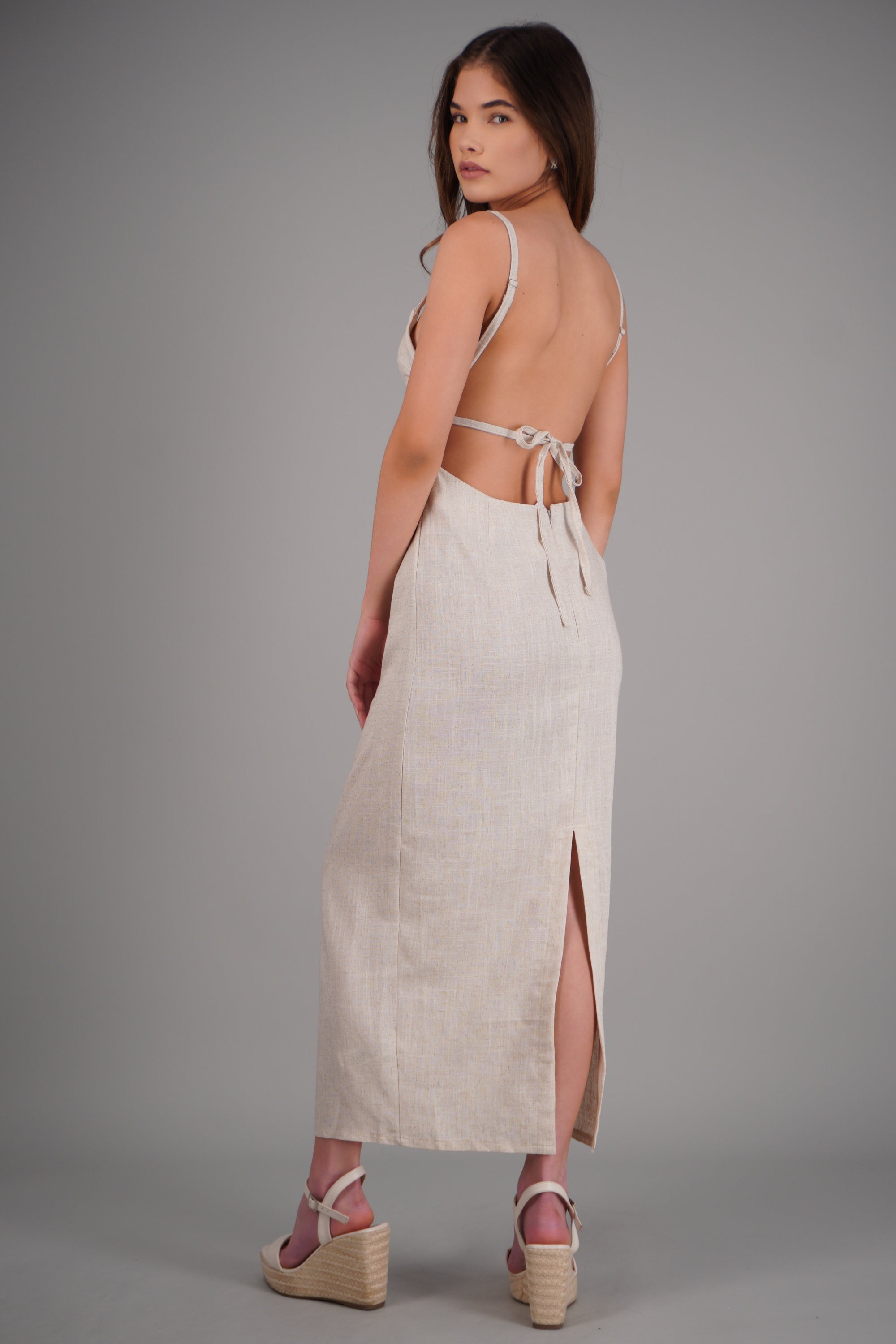 Vestido maxi de lino drapeado HUESO