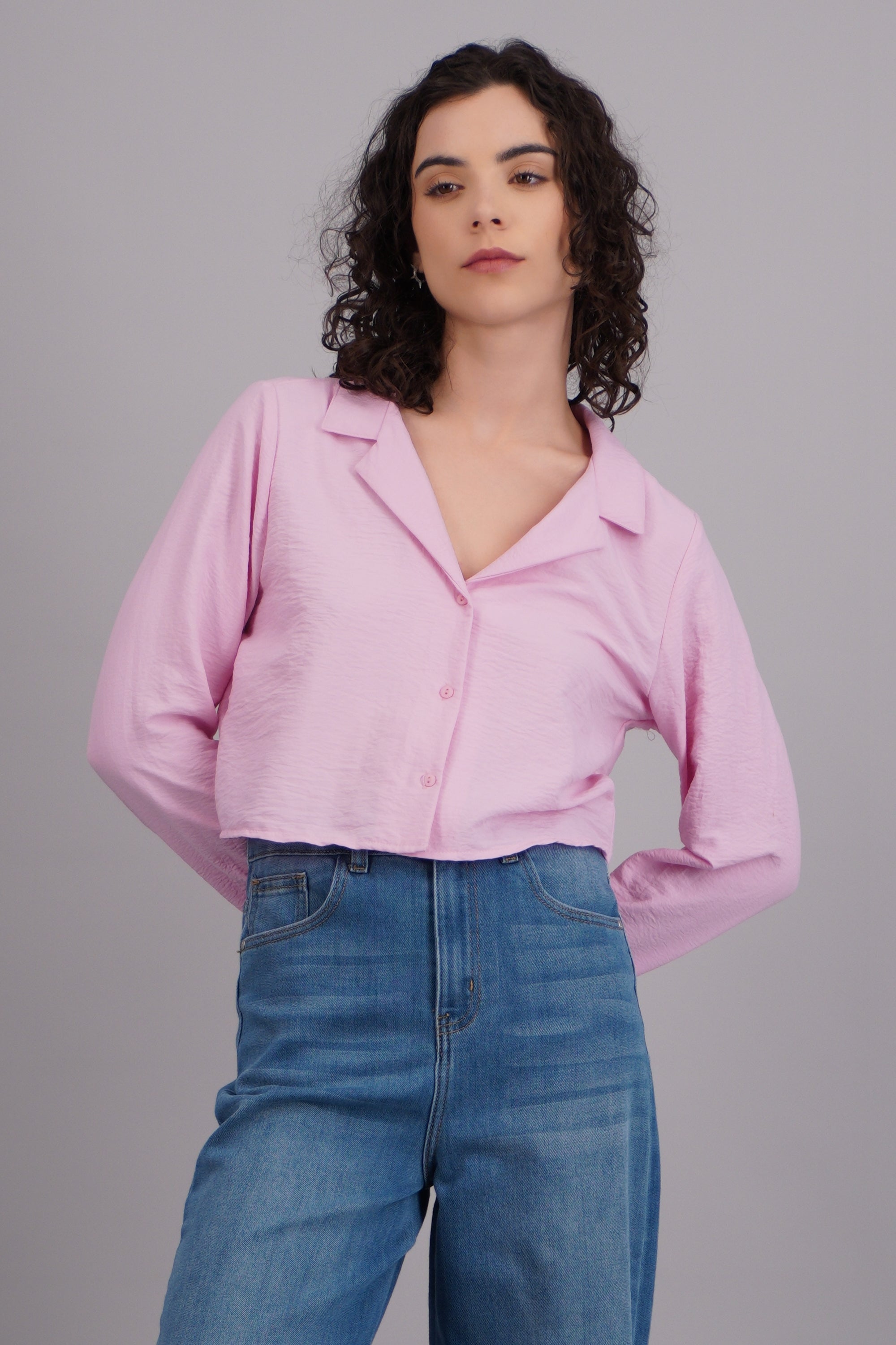 Camisa manga larga crop ROSA PASTEL