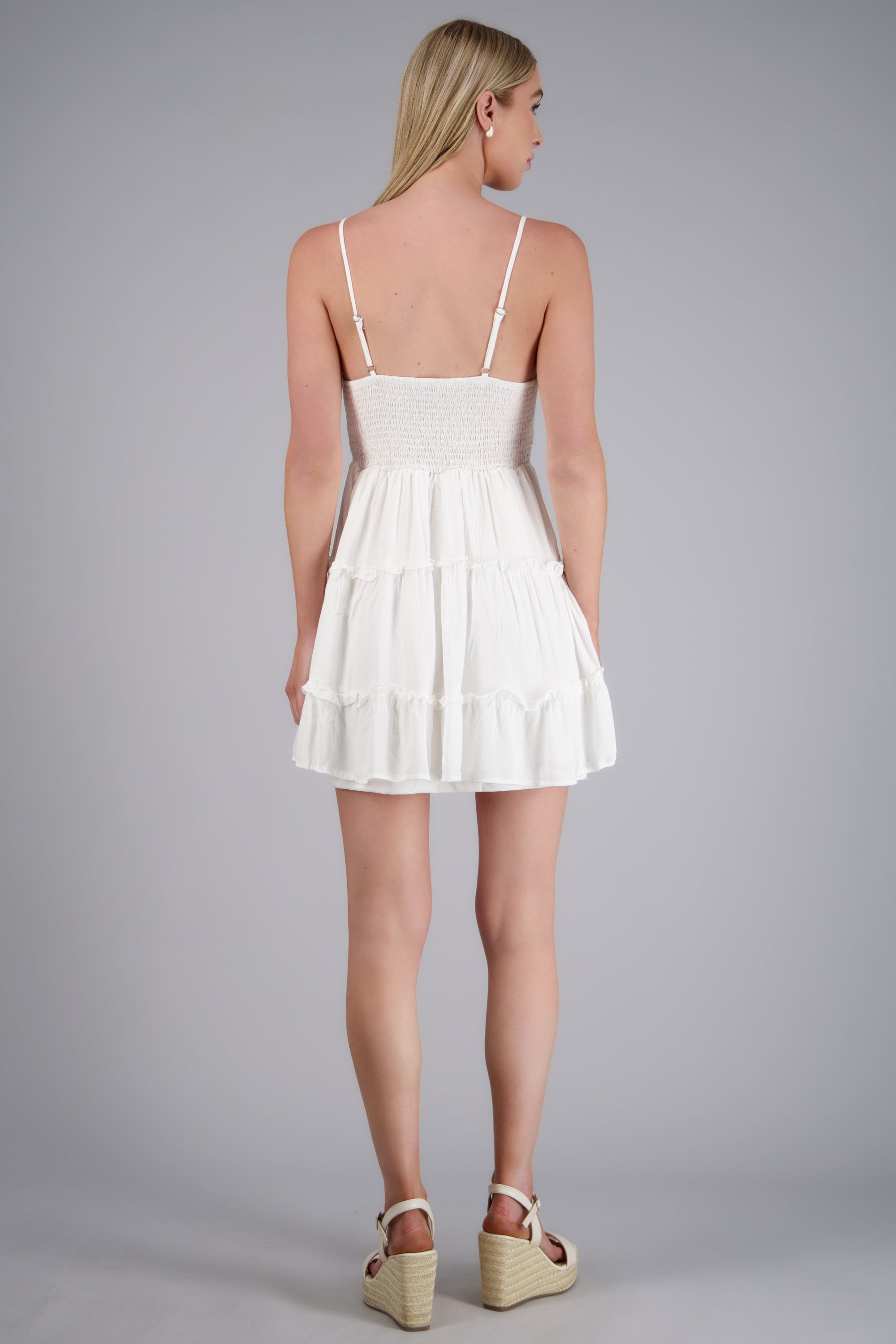 Vestido tirantes detalle crochet y encaje BLANCO