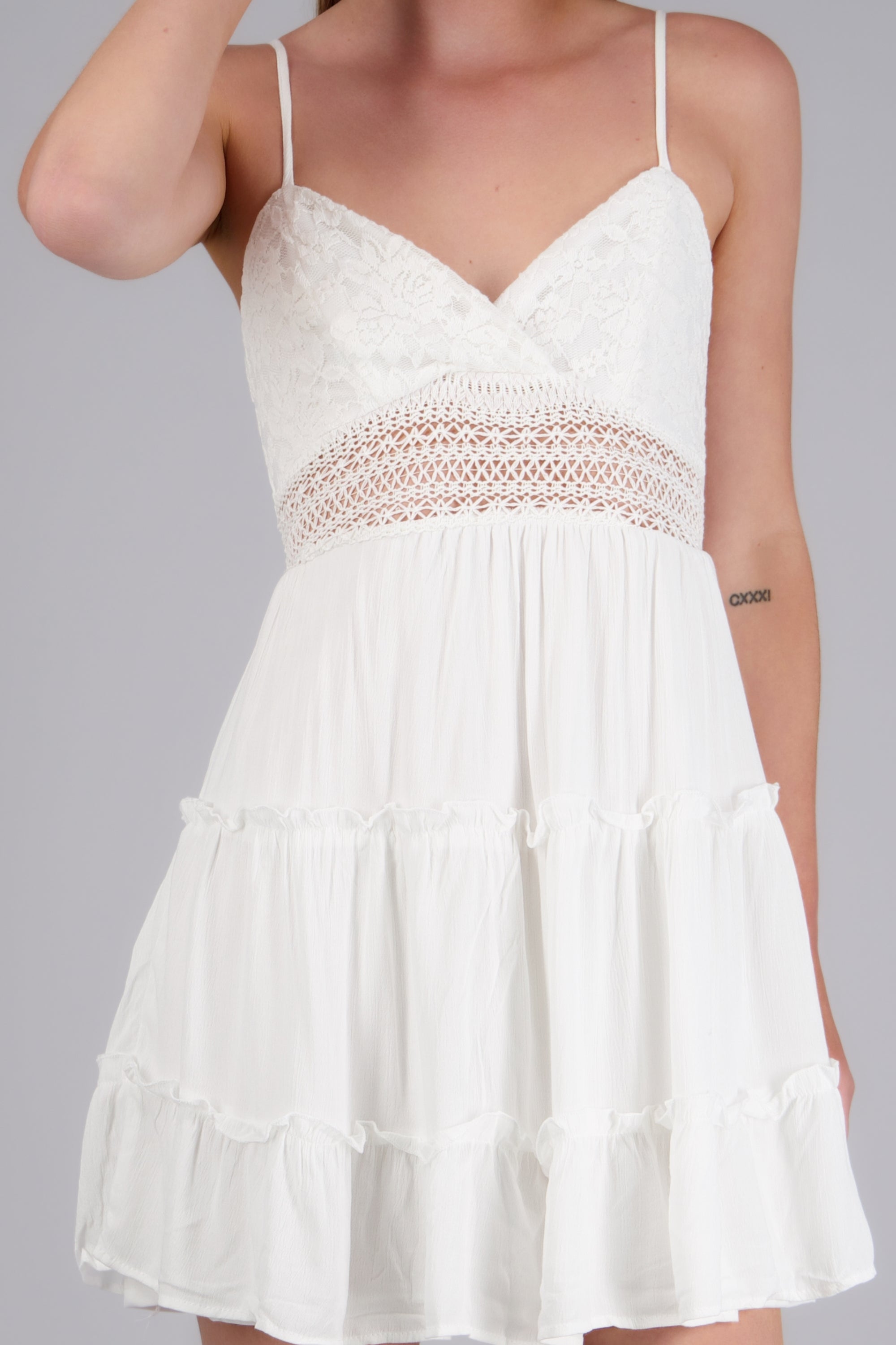 Vestido tirantes detalle crochet y encaje BLANCO