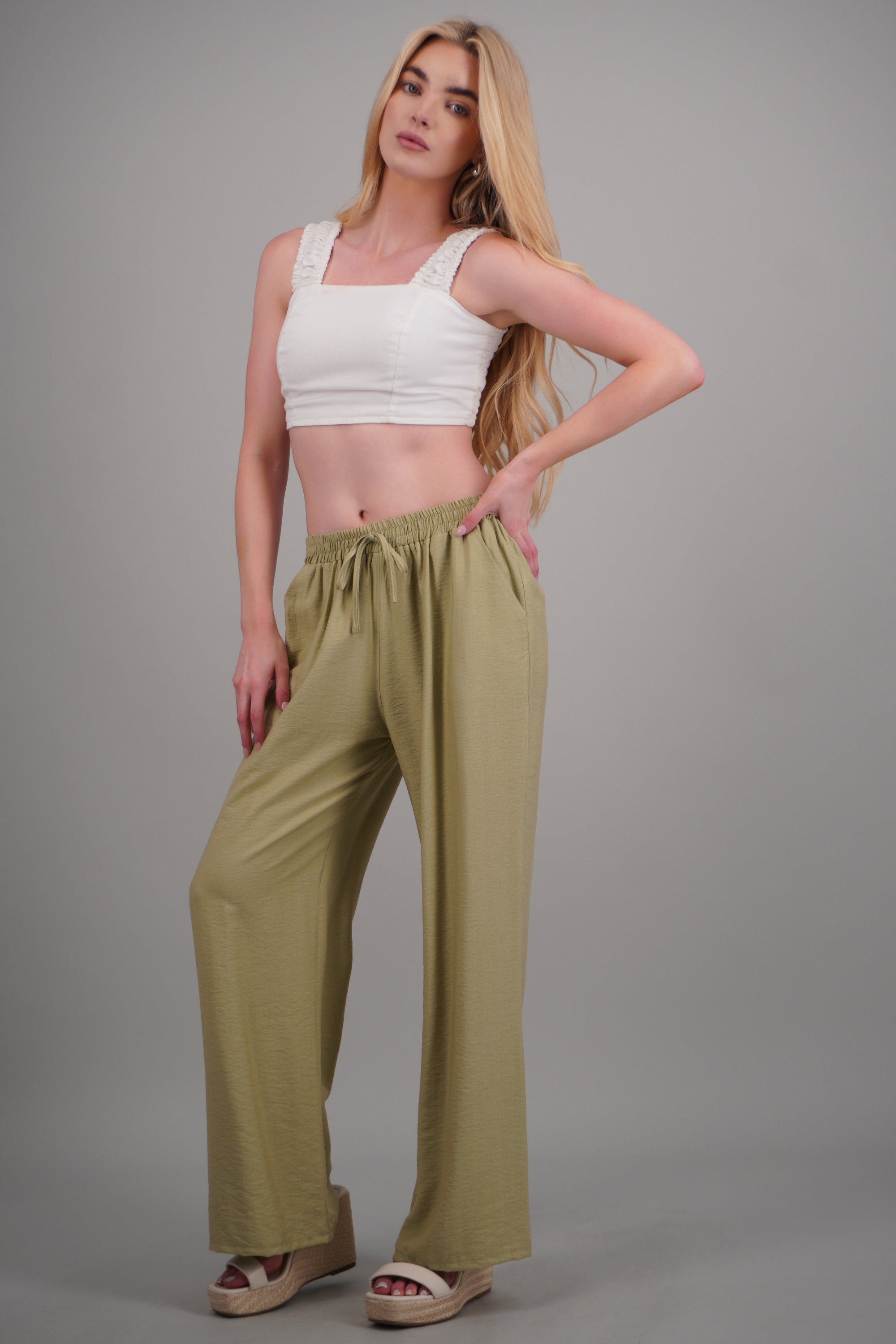 Pantalon amplio liso con resorte SAGE