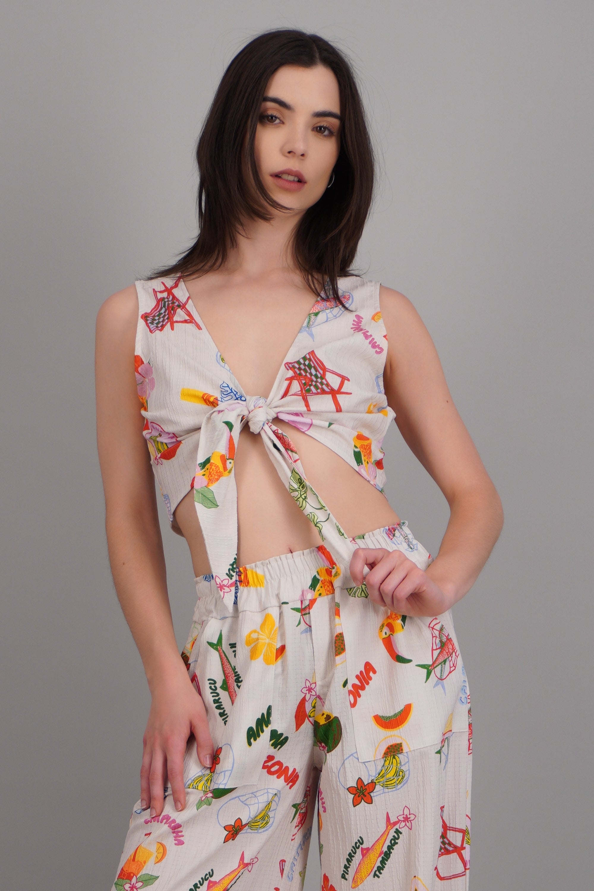 Blusa nudo estampado playa BLANCO COMBO