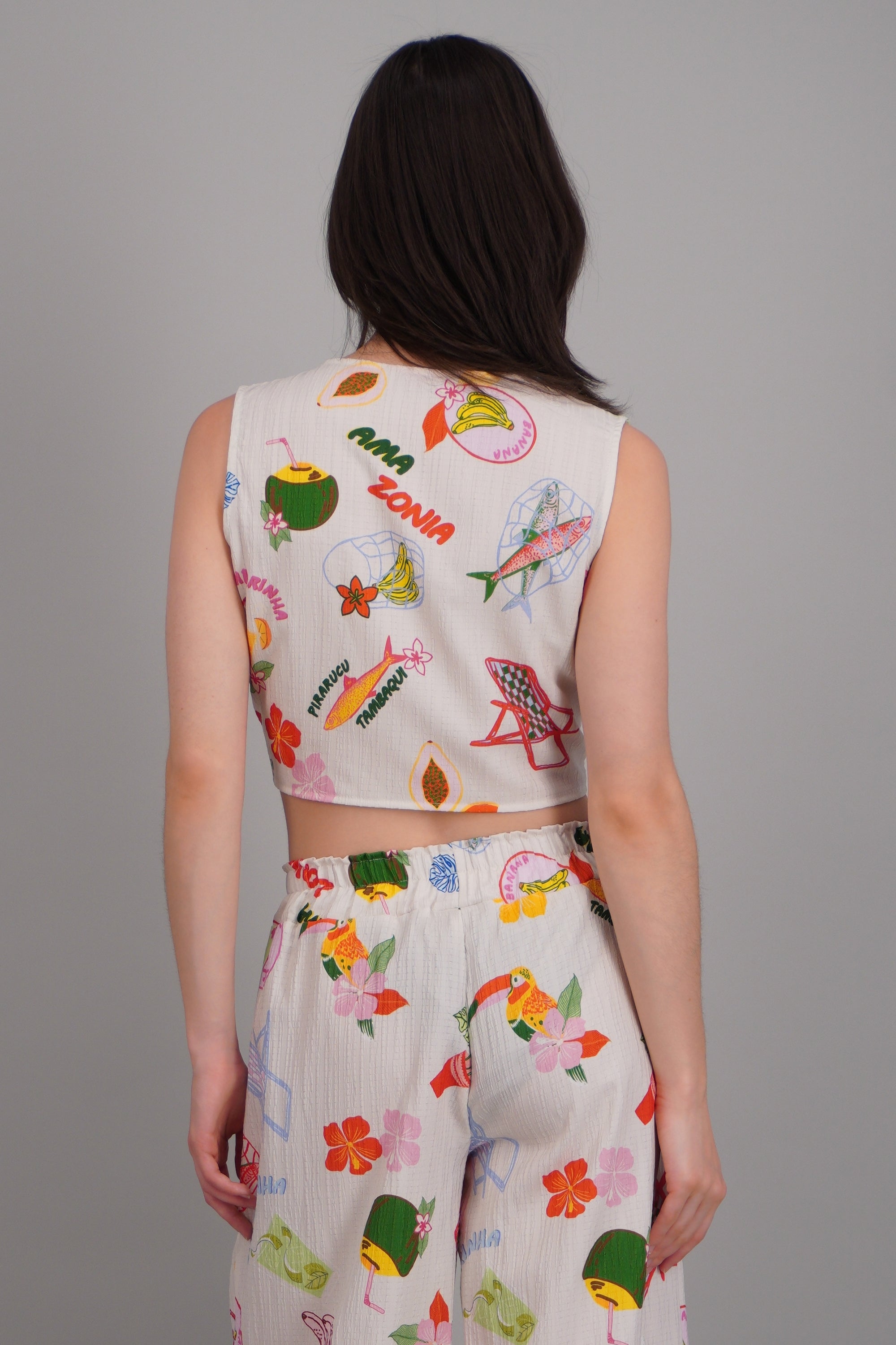 Blusa nudo estampado playa BLANCO COMBO