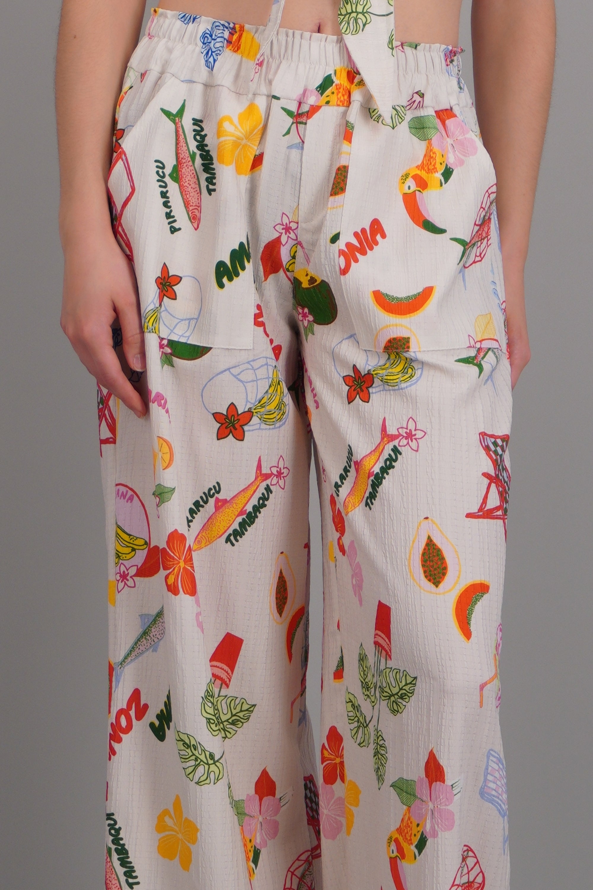 Pantalon bolsas estampado playa BLANCO COMBO