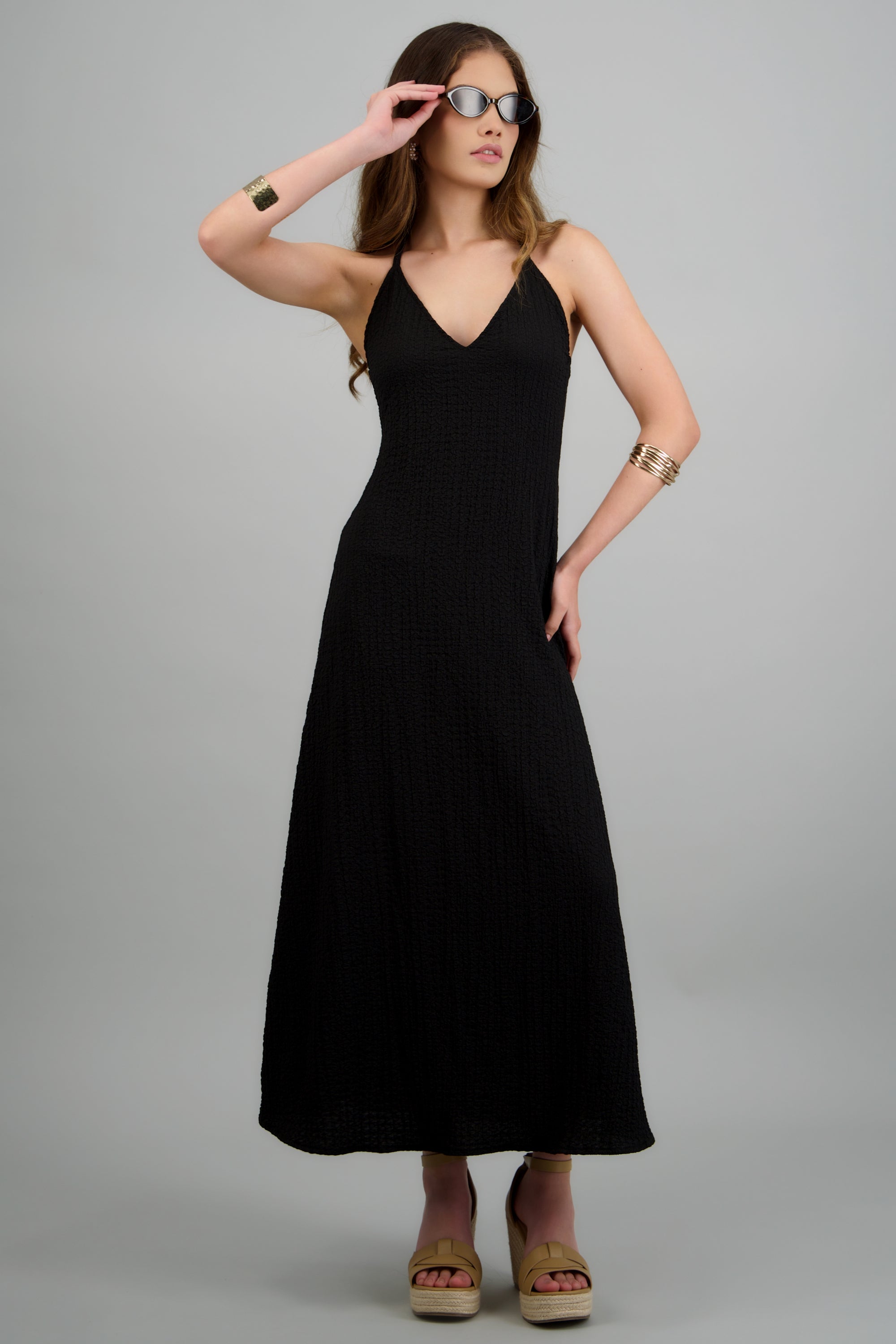 Vestido maxi cuentas espalda NEGRO