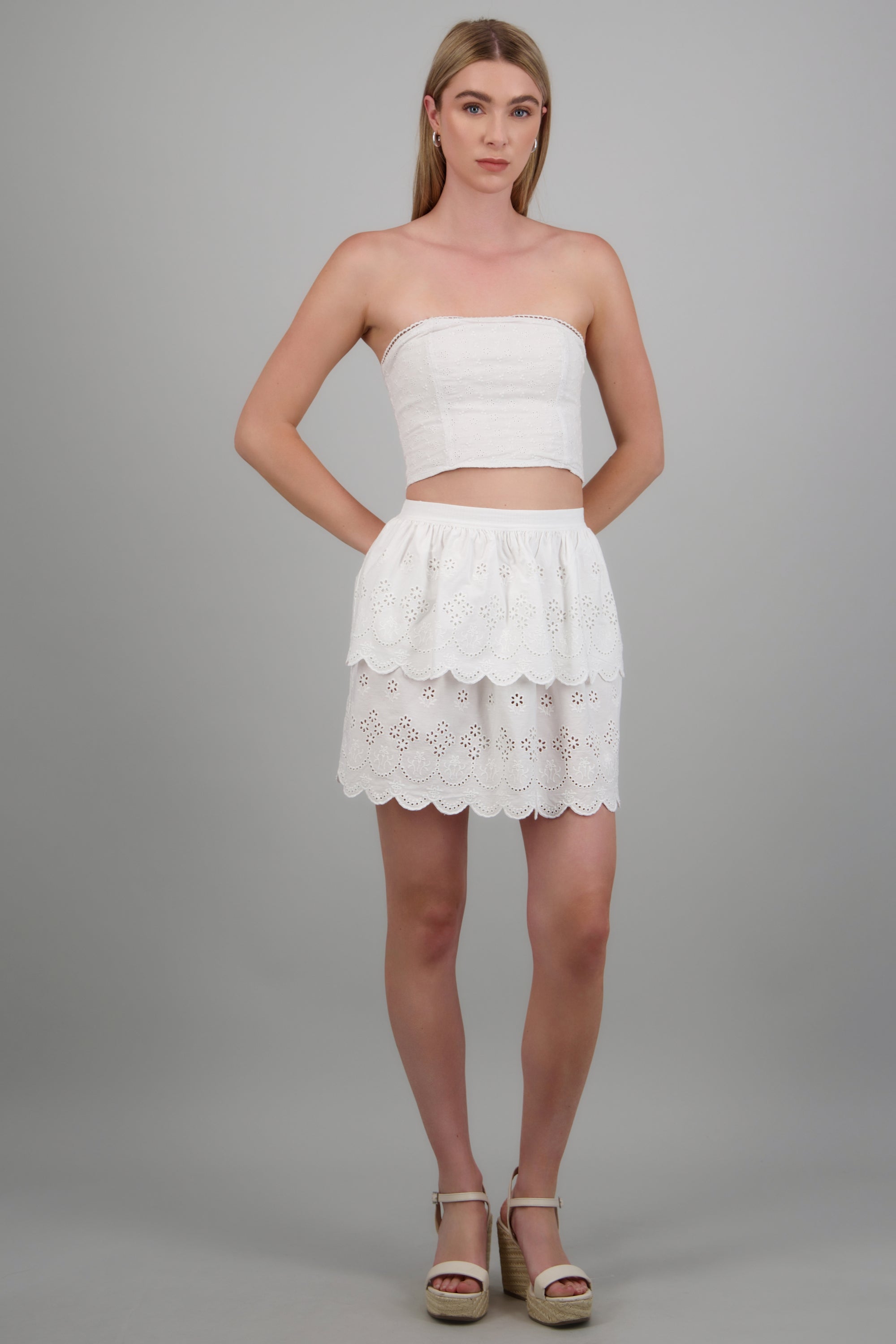 Falda dos olanes eyelet BLANCO