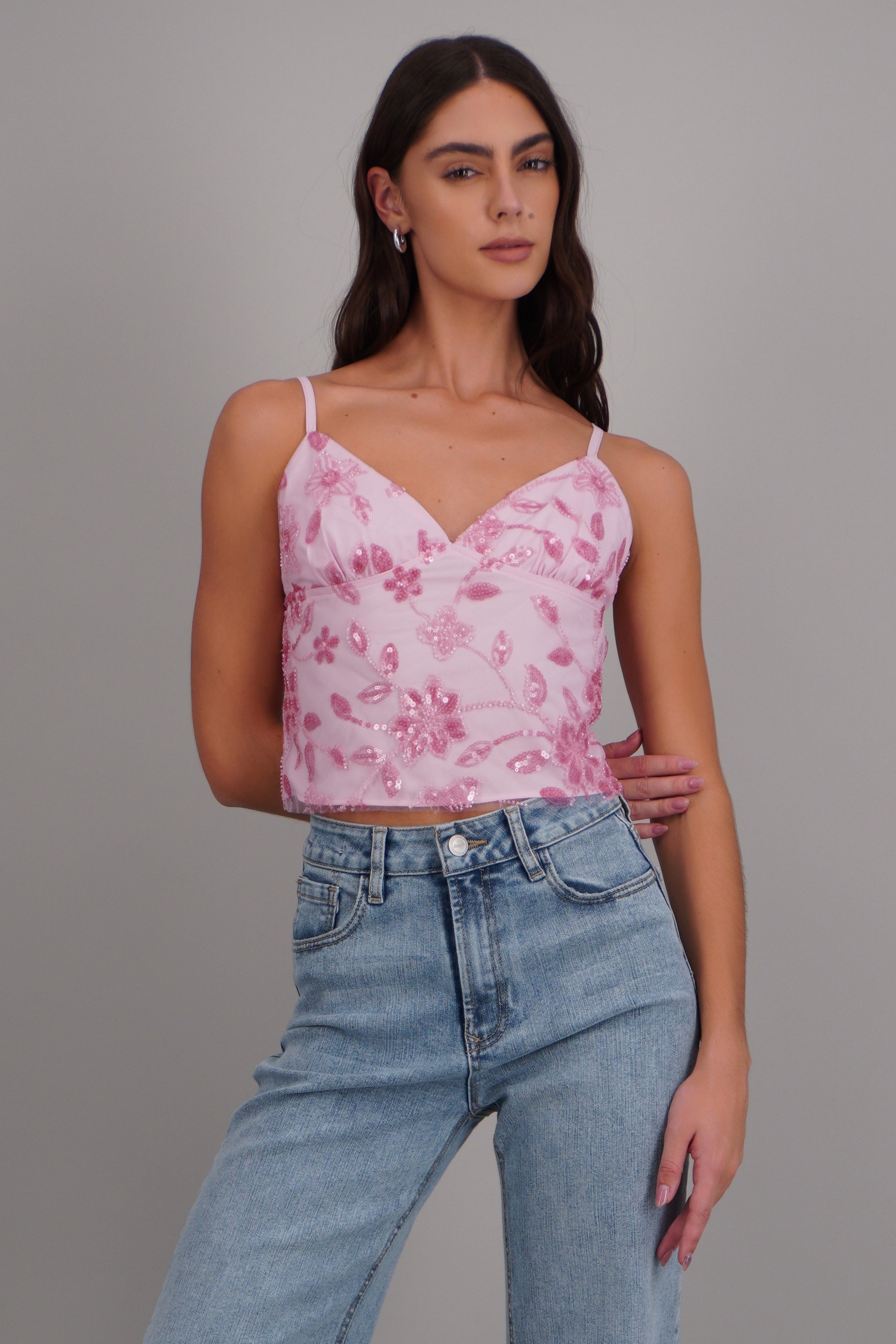 Top flores de cuentas ROSA PASTEL