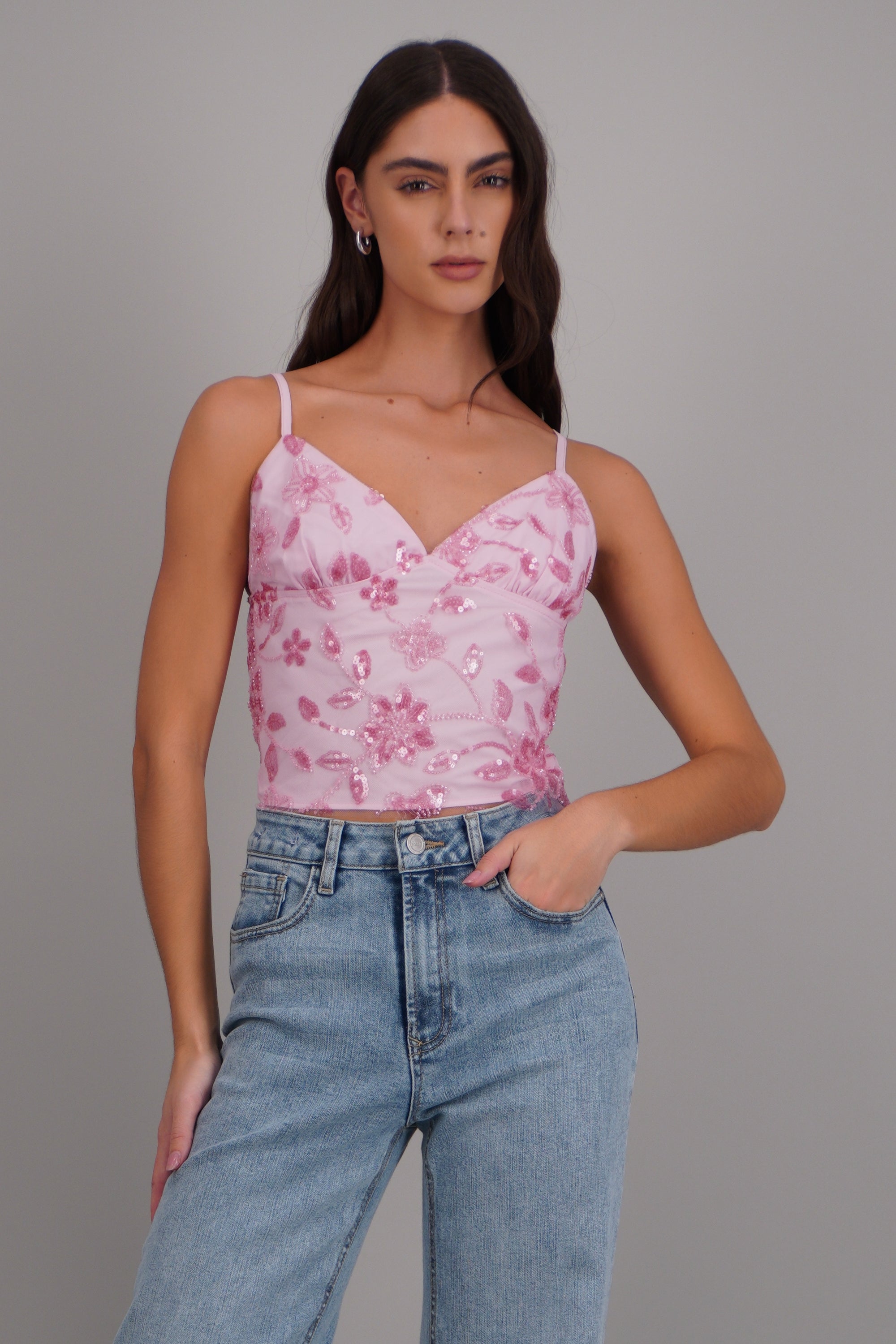 Top flores de cuentas ROSA PASTEL