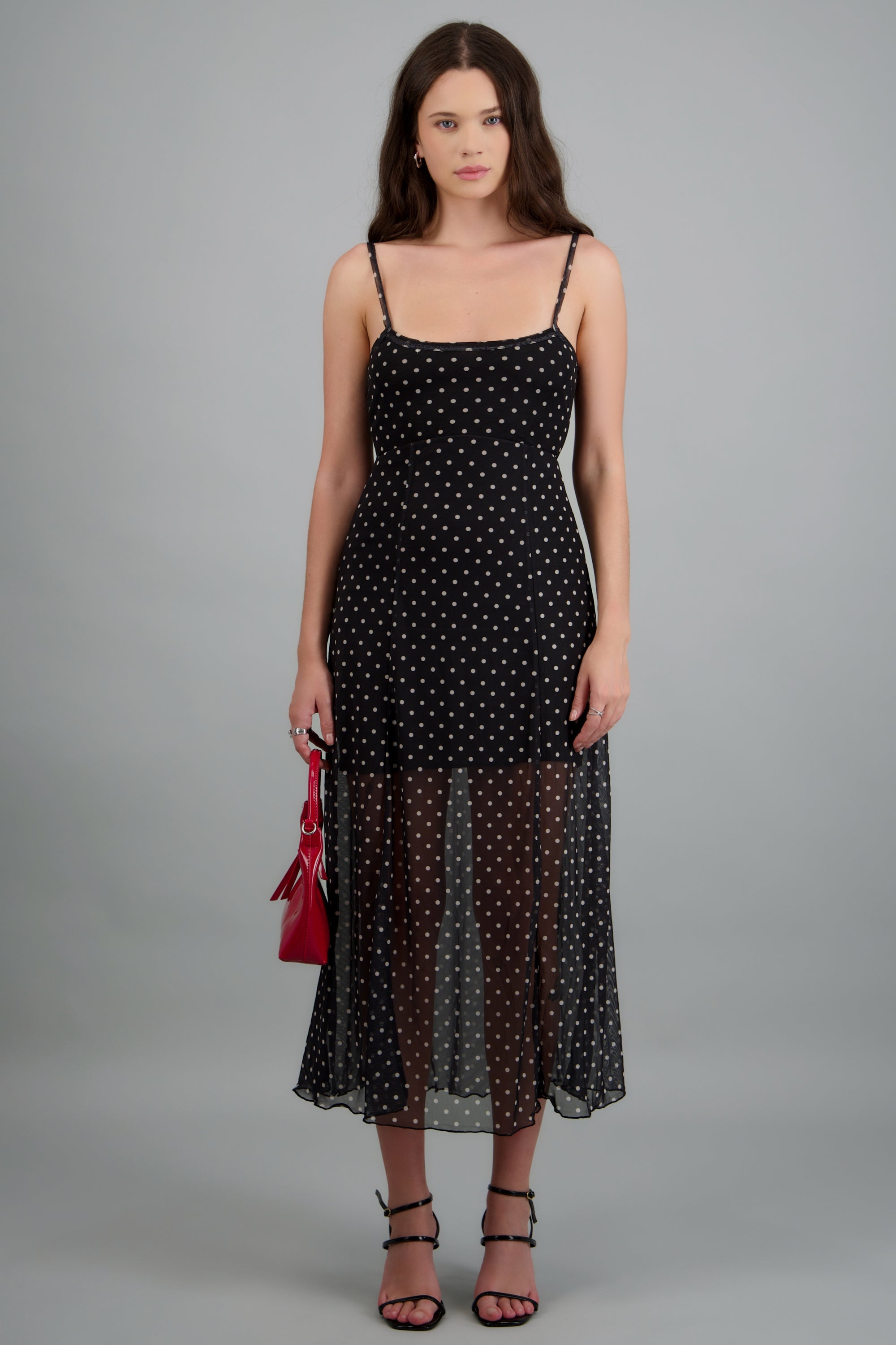 Vestido maxi tirantes polka dots NEGRO COMBO